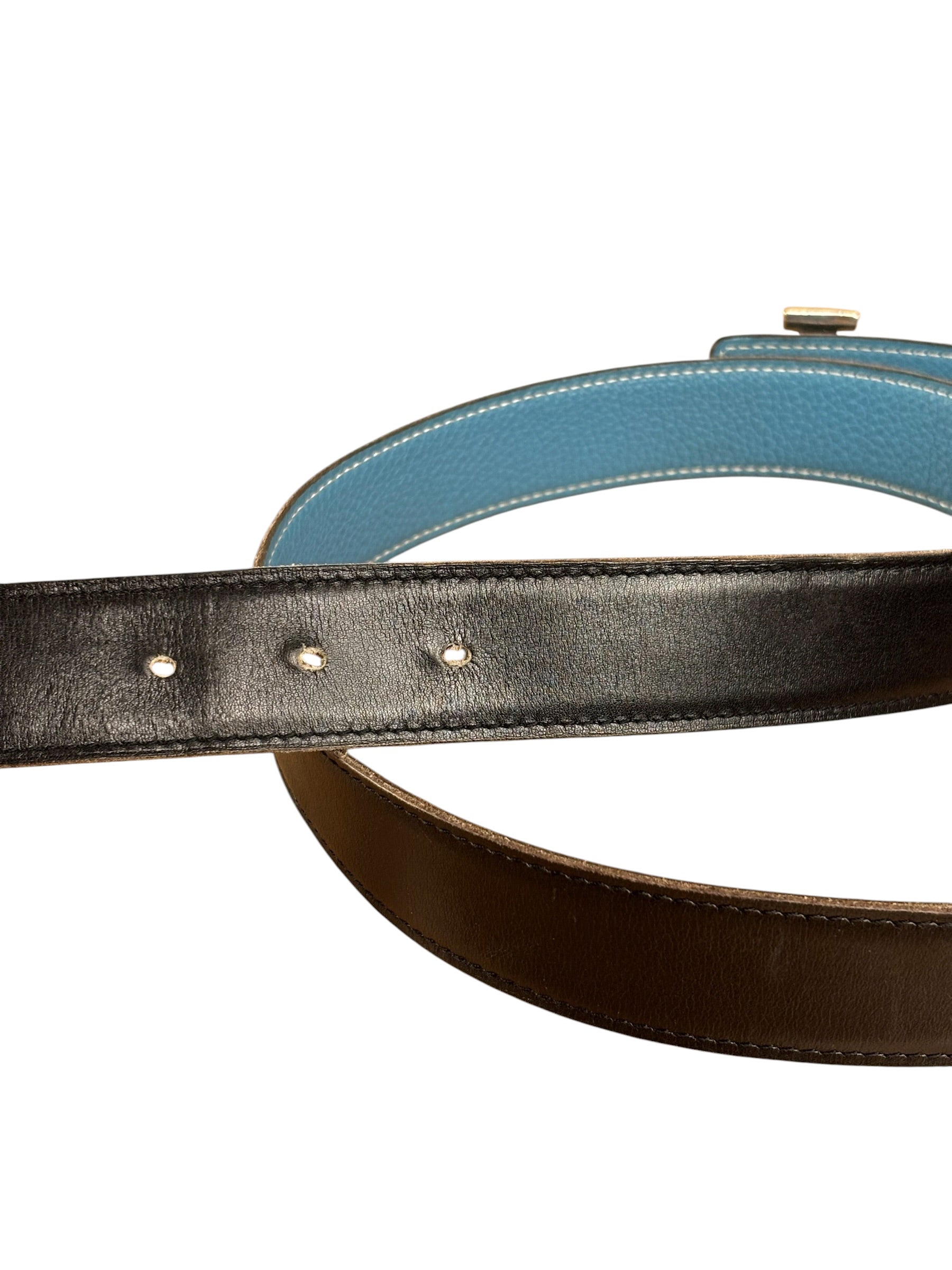 Hermes Tuareg H Solid Silver Buckle Black/Blue Belt