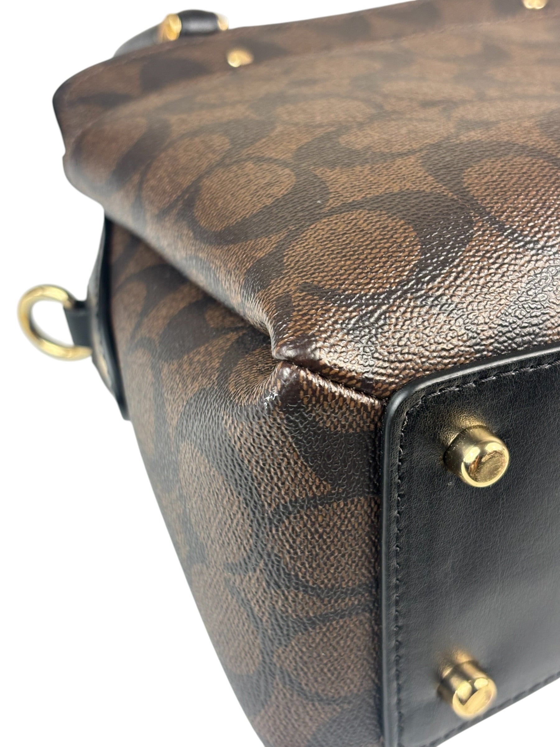 Coach Brown/Black Leather Mini Lillie Carryall In Signature Two-Way Bag