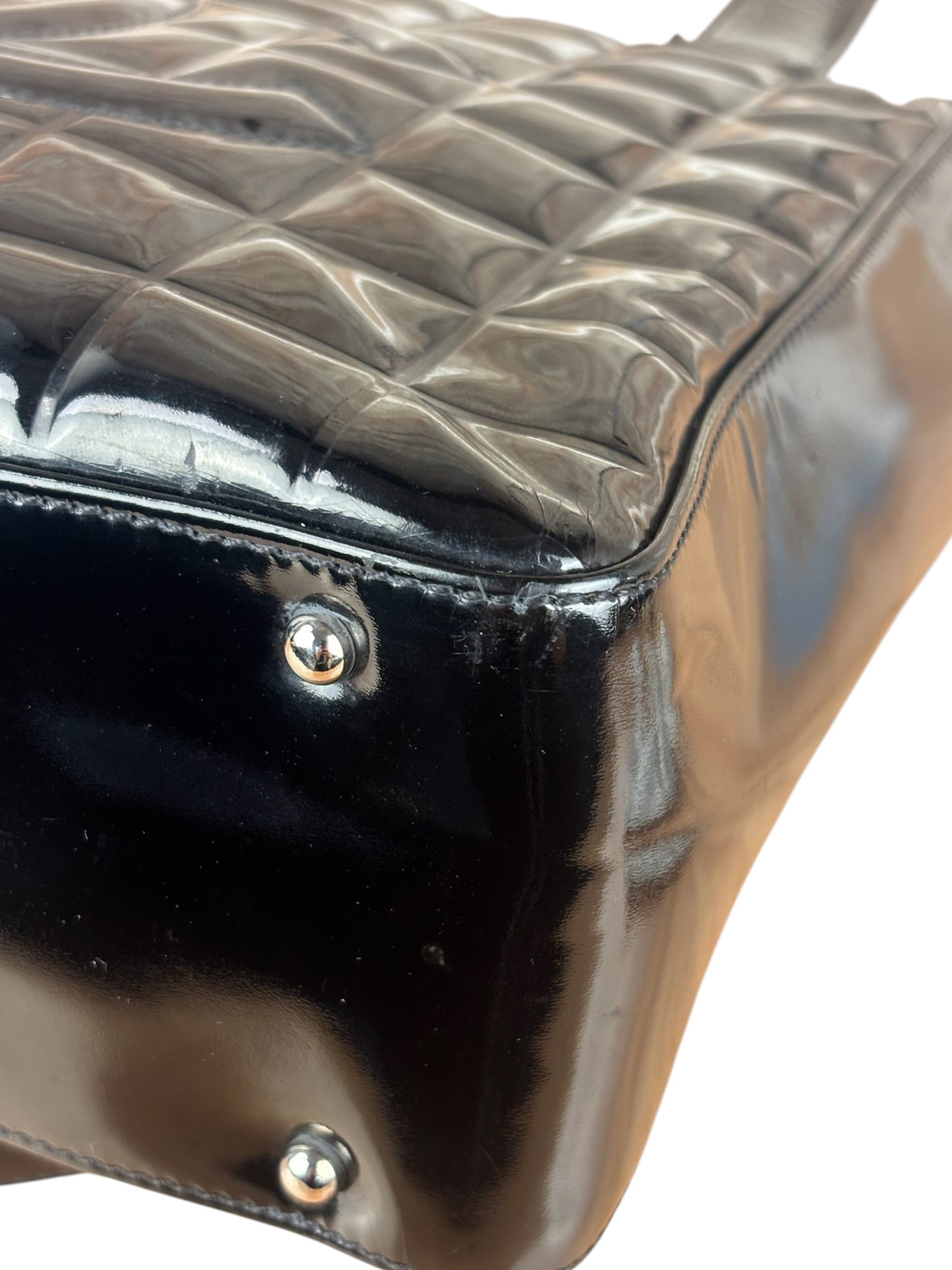 Chanel Vintage Black Patent Leather Chocolate Bar Tote Bag 2002