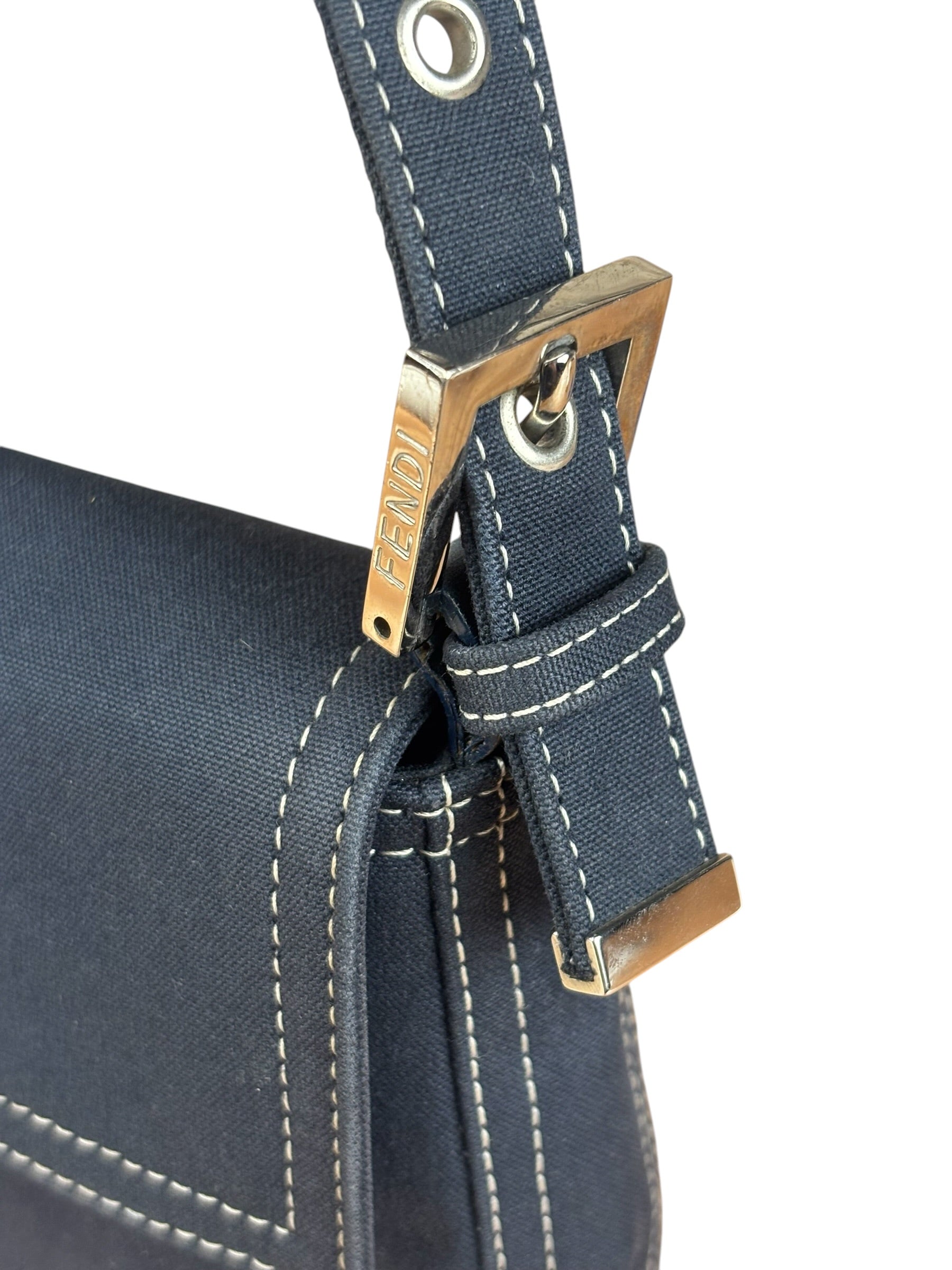 Fendi FF Wave Buckle Denim Baguette