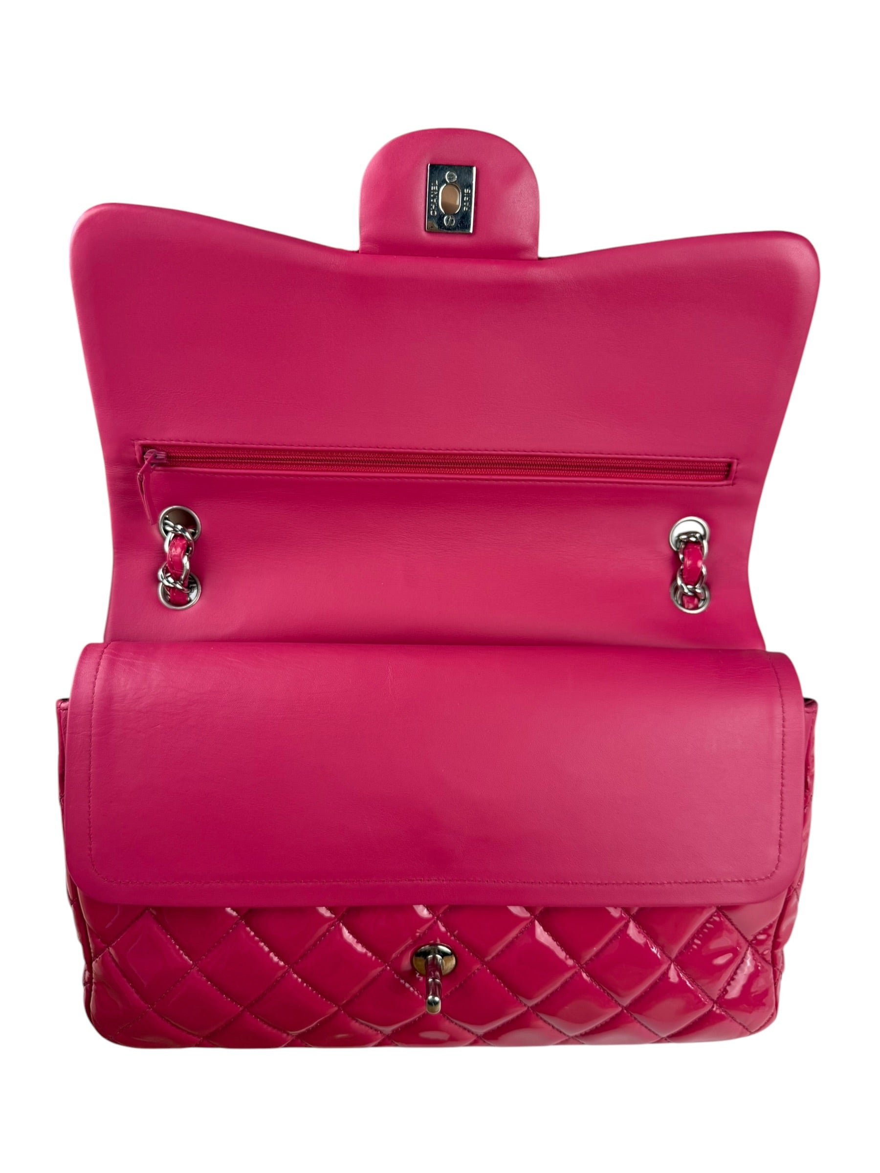 Chanel Hot Pink Large Patent Leather Double Flap Shoulder Bag 2014
