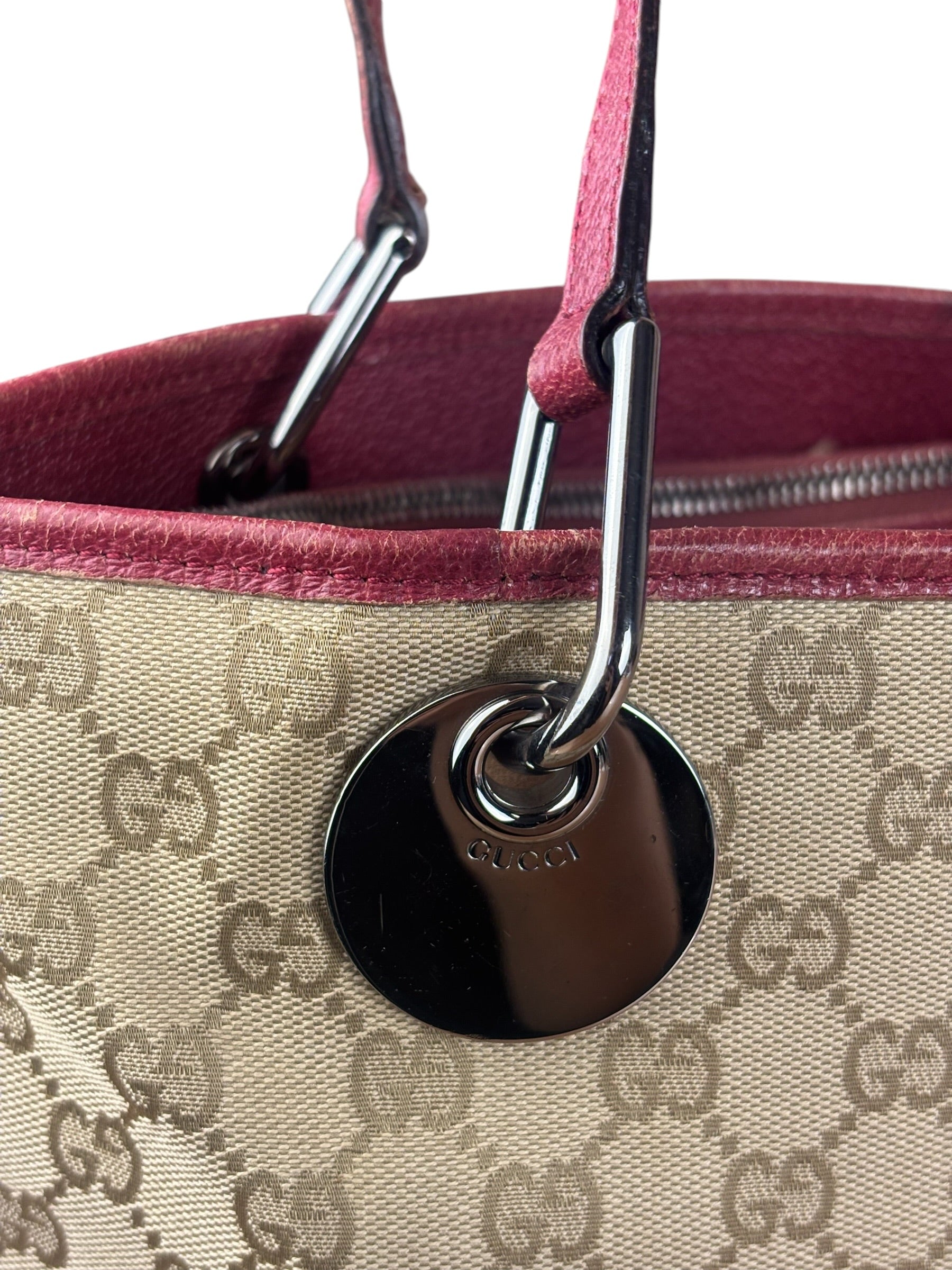 Gucci Vintage GG Canvas Pink Trim Shoulder Bag