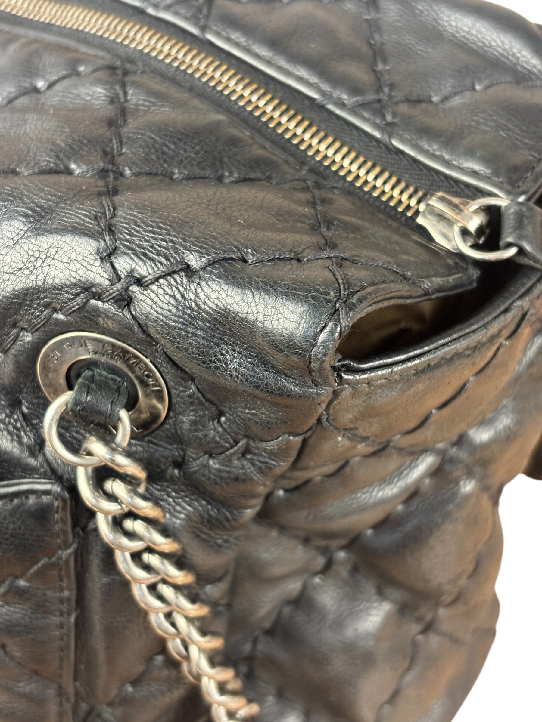Chanel Black Leather Paris Moscow Flap/Chain Shoulder Bag 2005