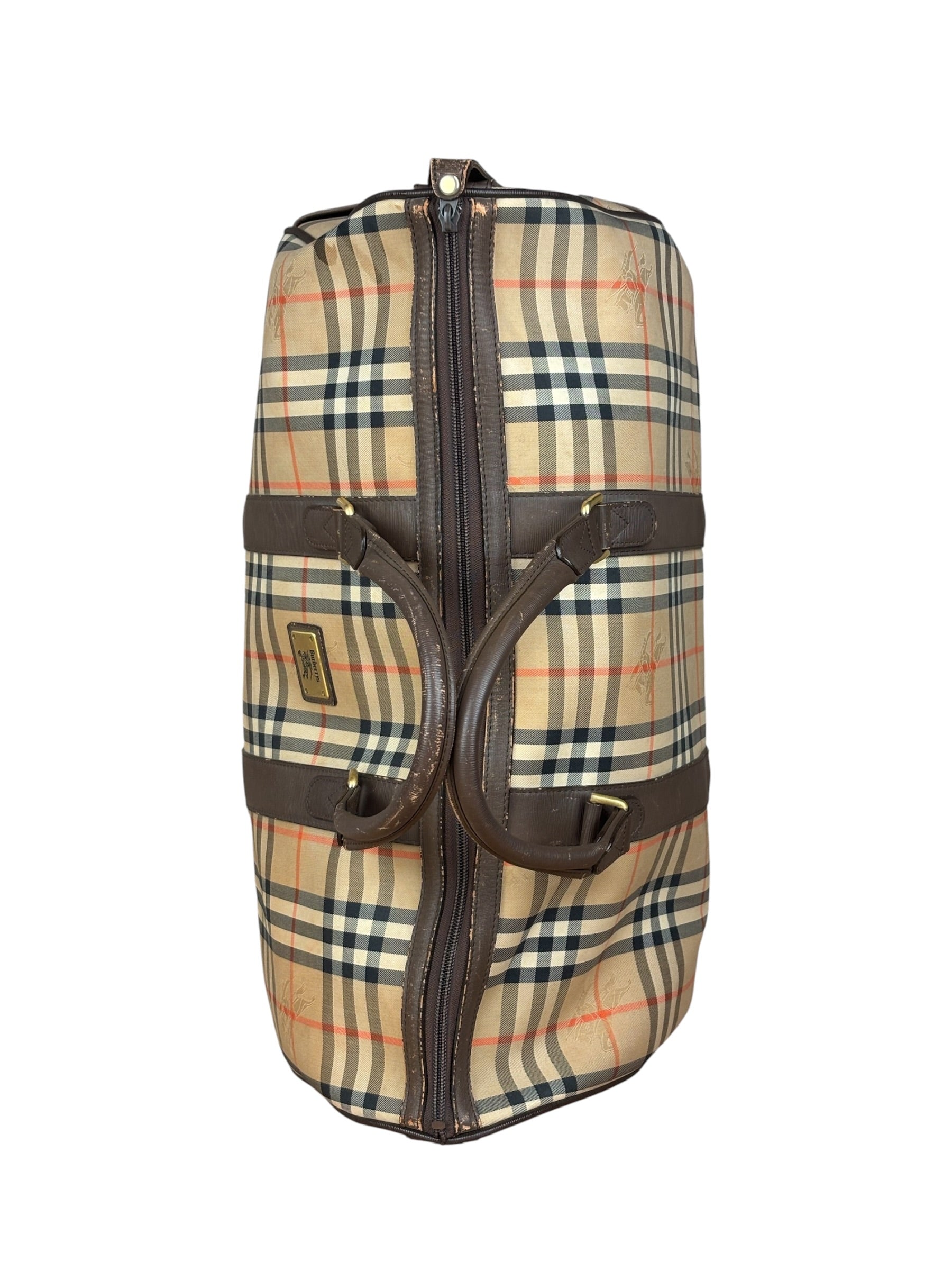 Burberry Leather House Check Boston Duffle Bag