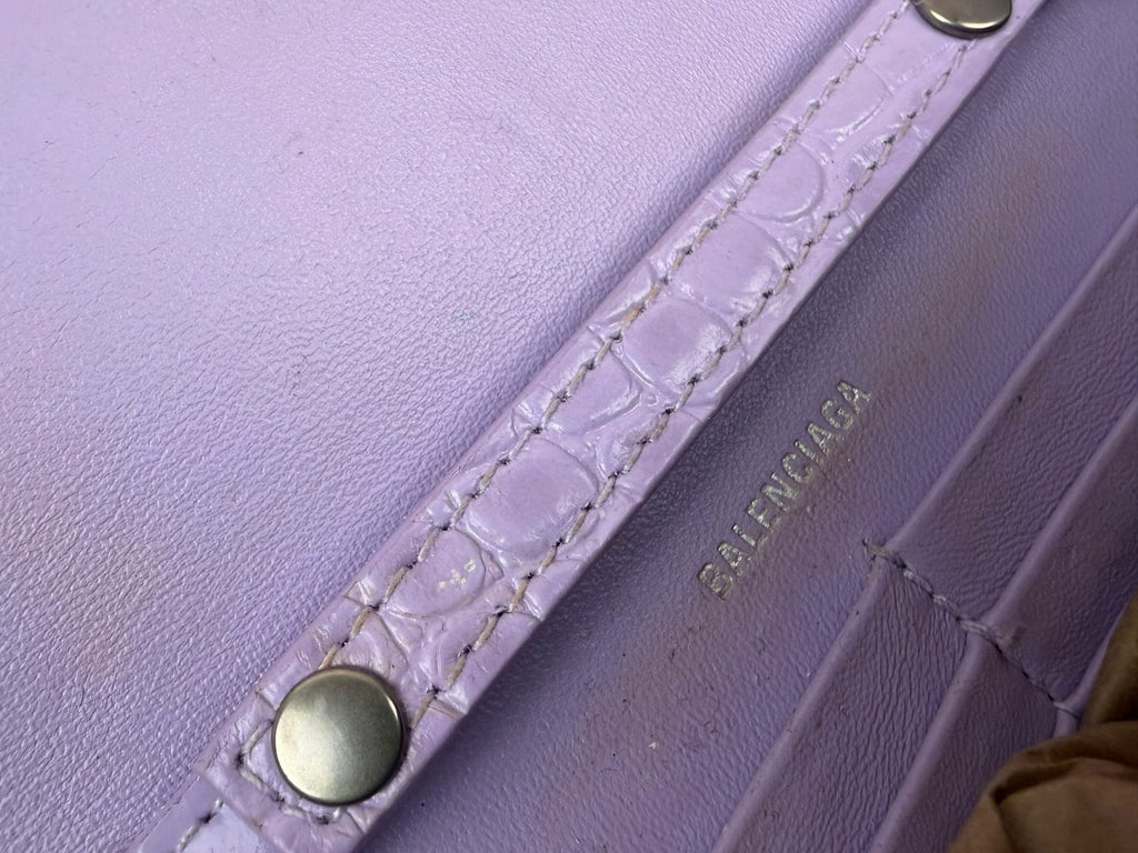 Balenciaga Purple Crocodile Embossed Leather Hourglass Wallet On Chain