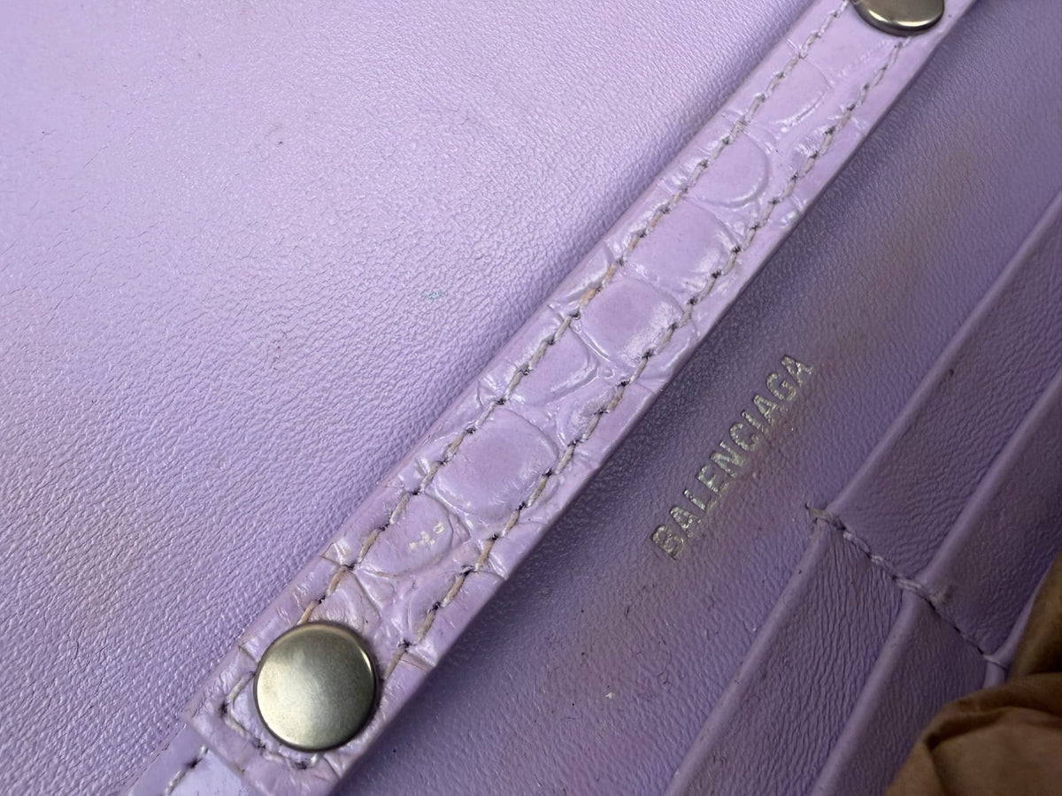 Balenciaga Purple Crocodile Embossed Leather Hourglass Wallet On Chain