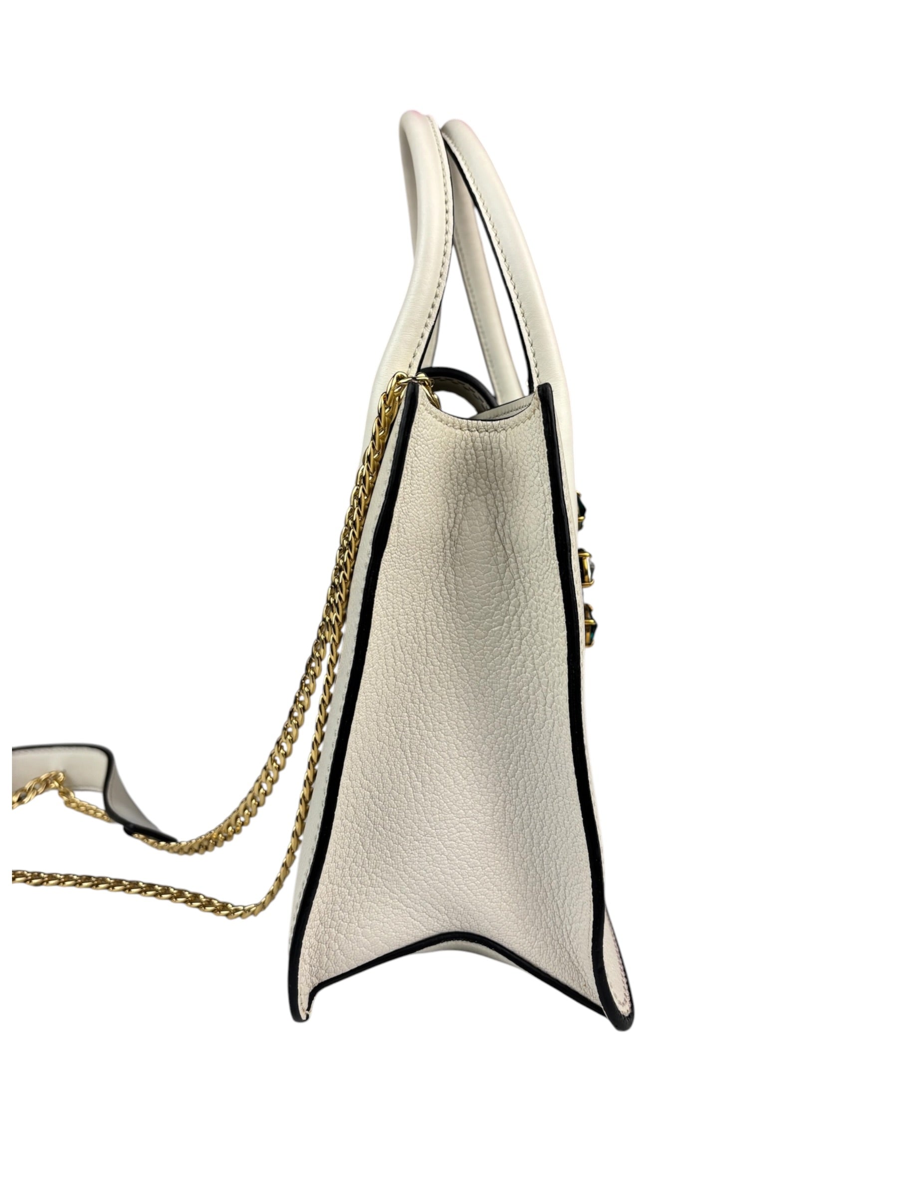 Miu Miu White Madras Ornate Crystal Jeweled Buckle Two-Way Bag