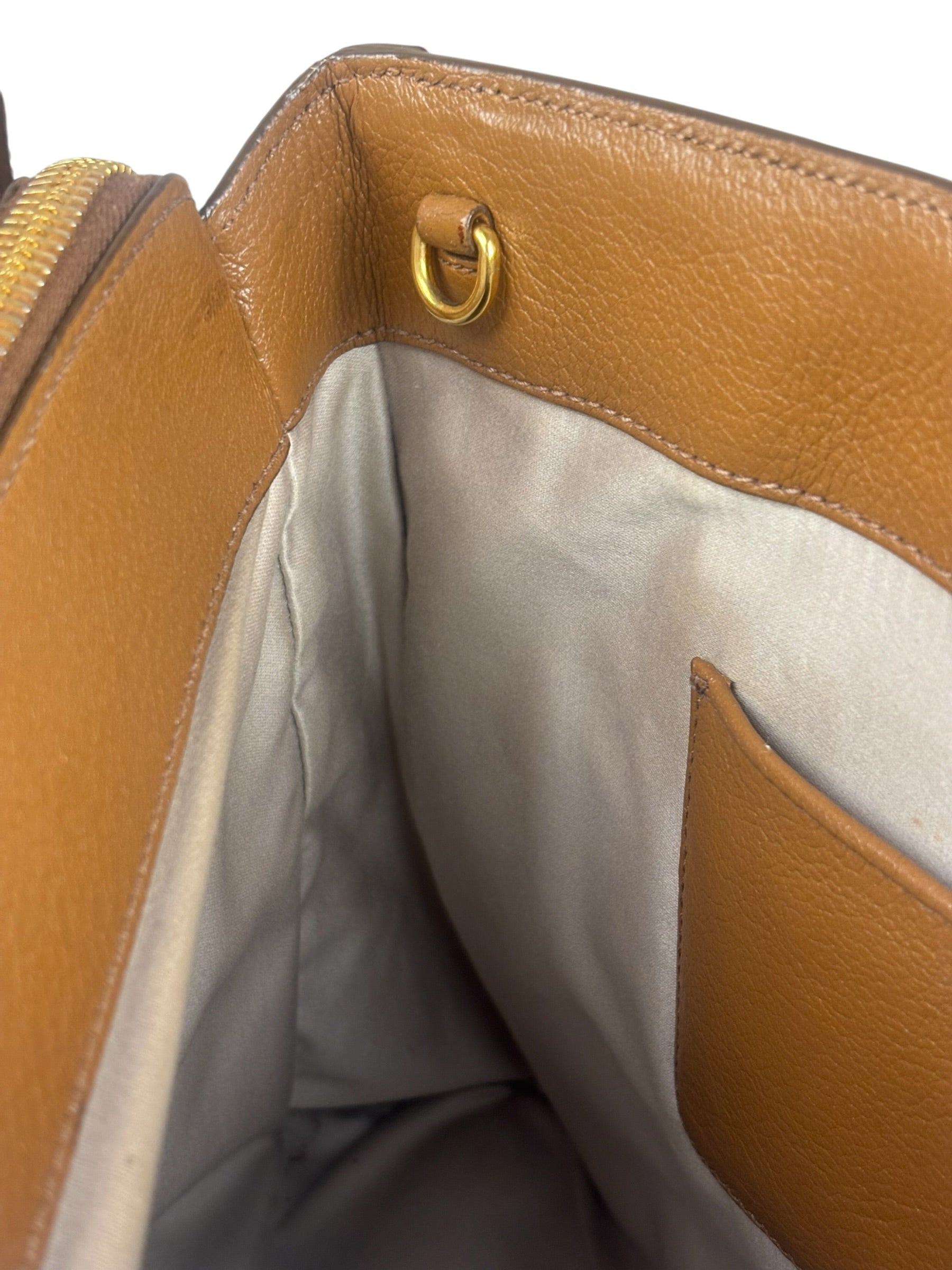 Miu Miu Beige/Brown Bicolor Leather Madras Handbag