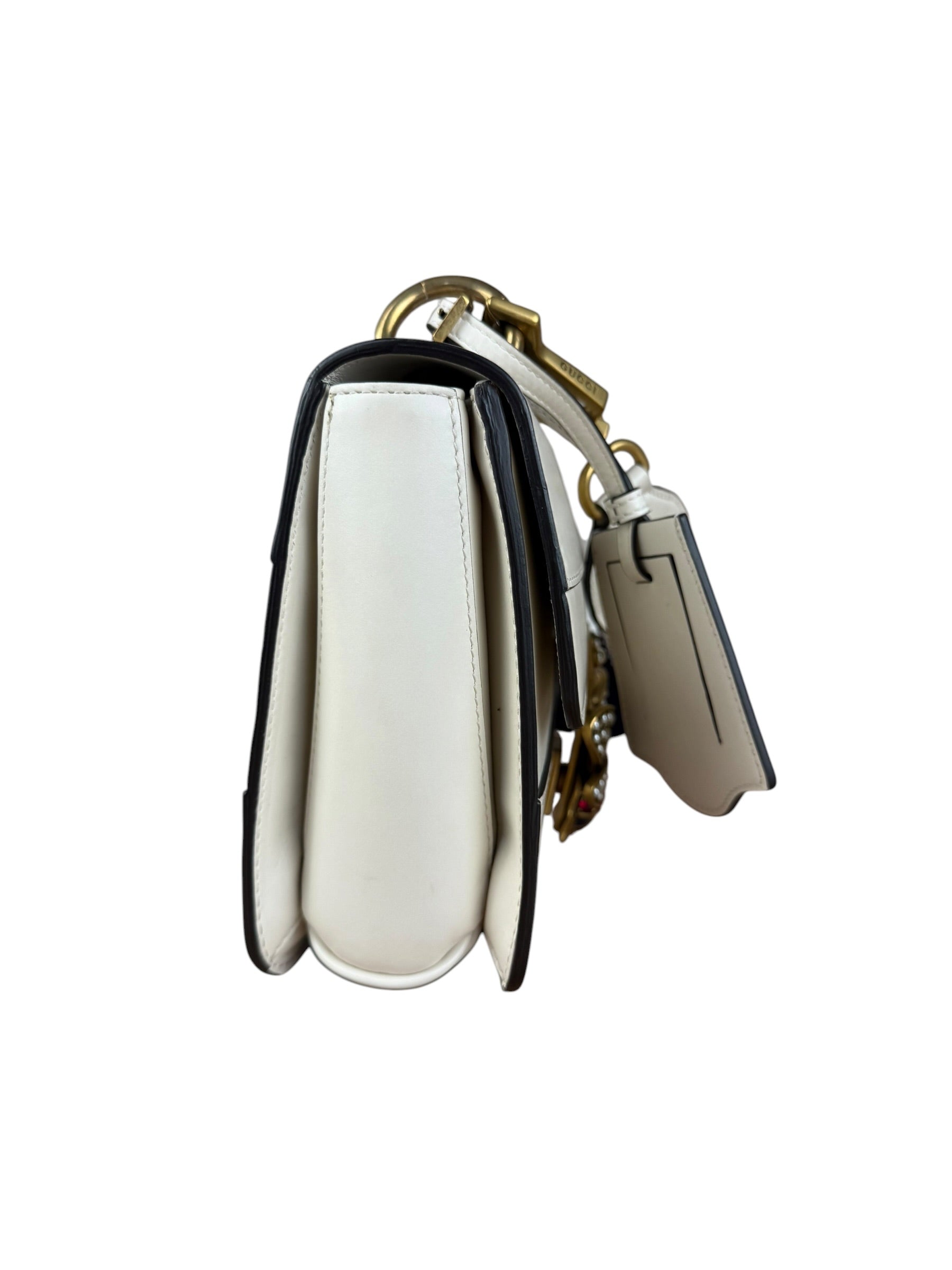 Gucci White Leather Queen Margaret Bee Embellished Shoulder Bag