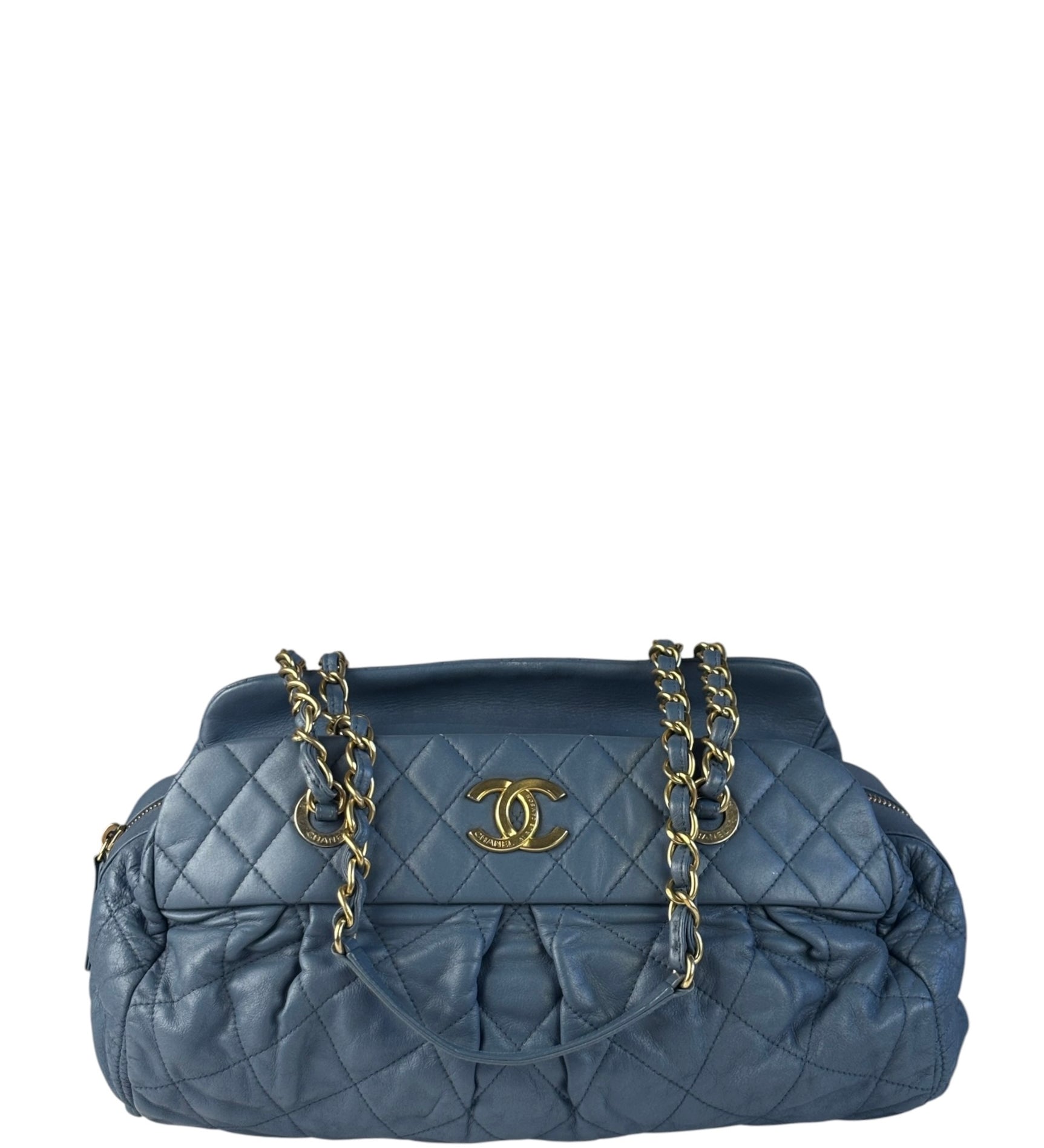 Chanel Blue Quilted Calfskin Iridescent Bowling Bag 2011