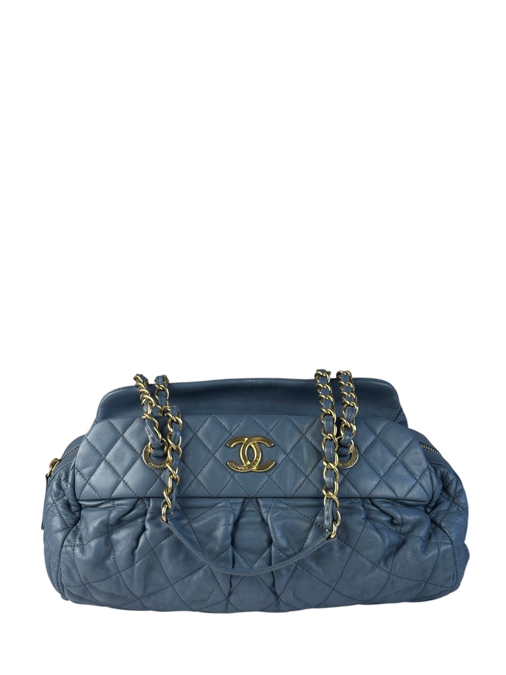 Chanel Blue Quilted Calfskin Iridescent Bowling Bag 2011