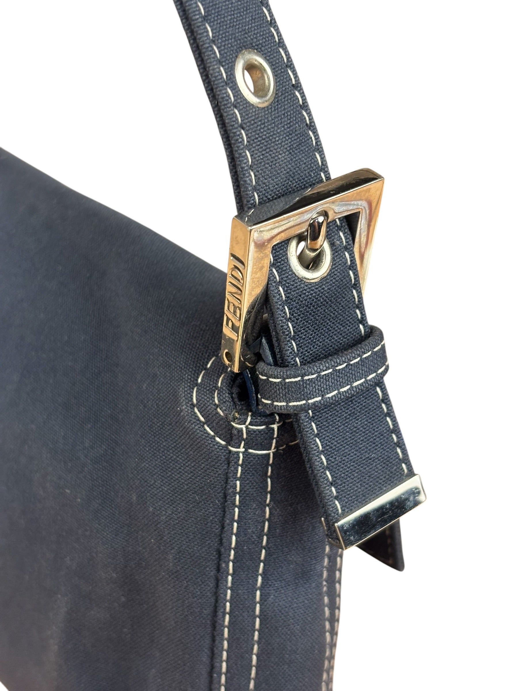 Fendi FF Wave Buckle Denim Baguette