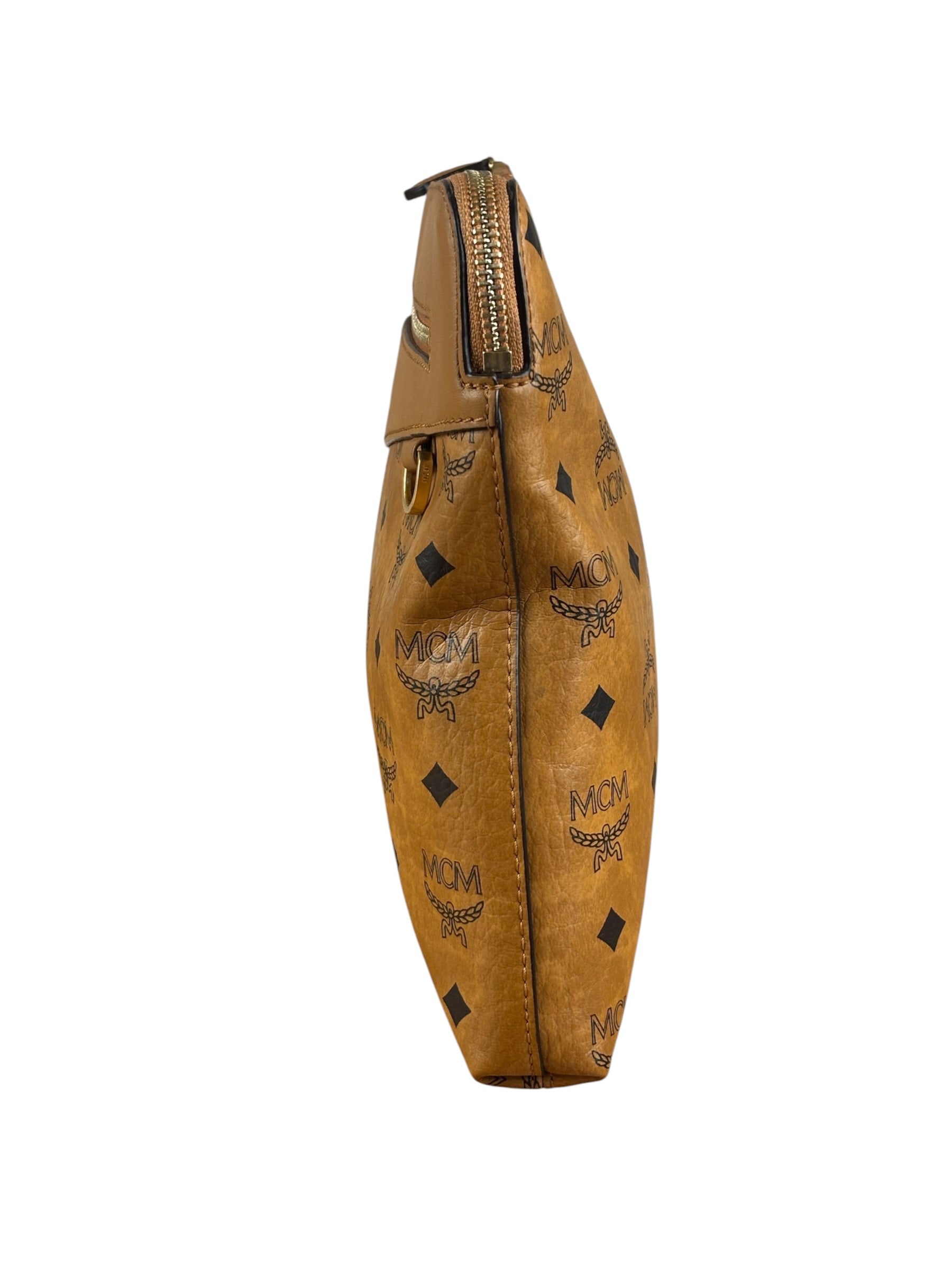 MCM Visetos Brown Leather Diamond Wristlet Flat Pouch