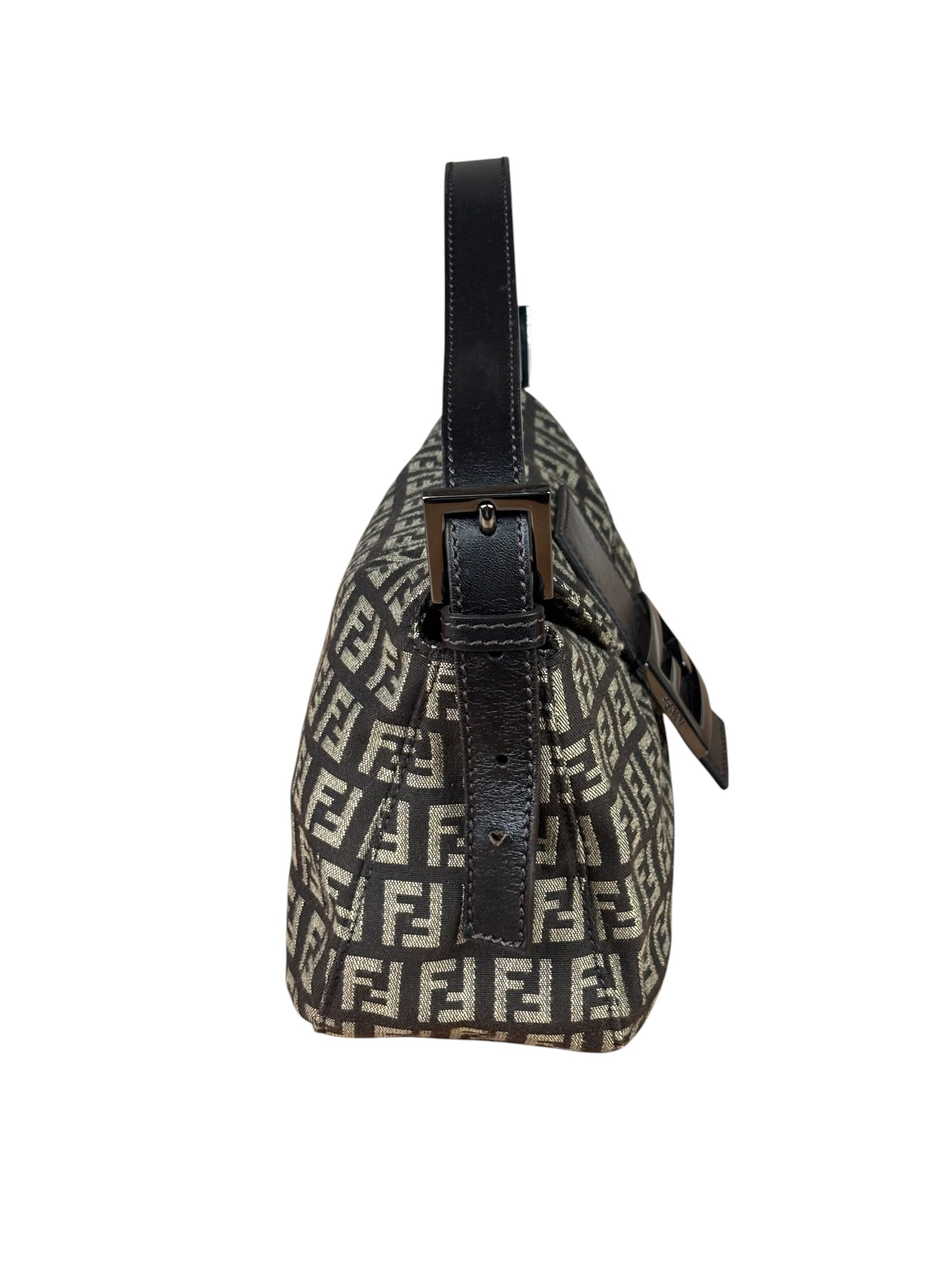 Fendi Black/Beige Leather Trim Zucca Mamma Baguette