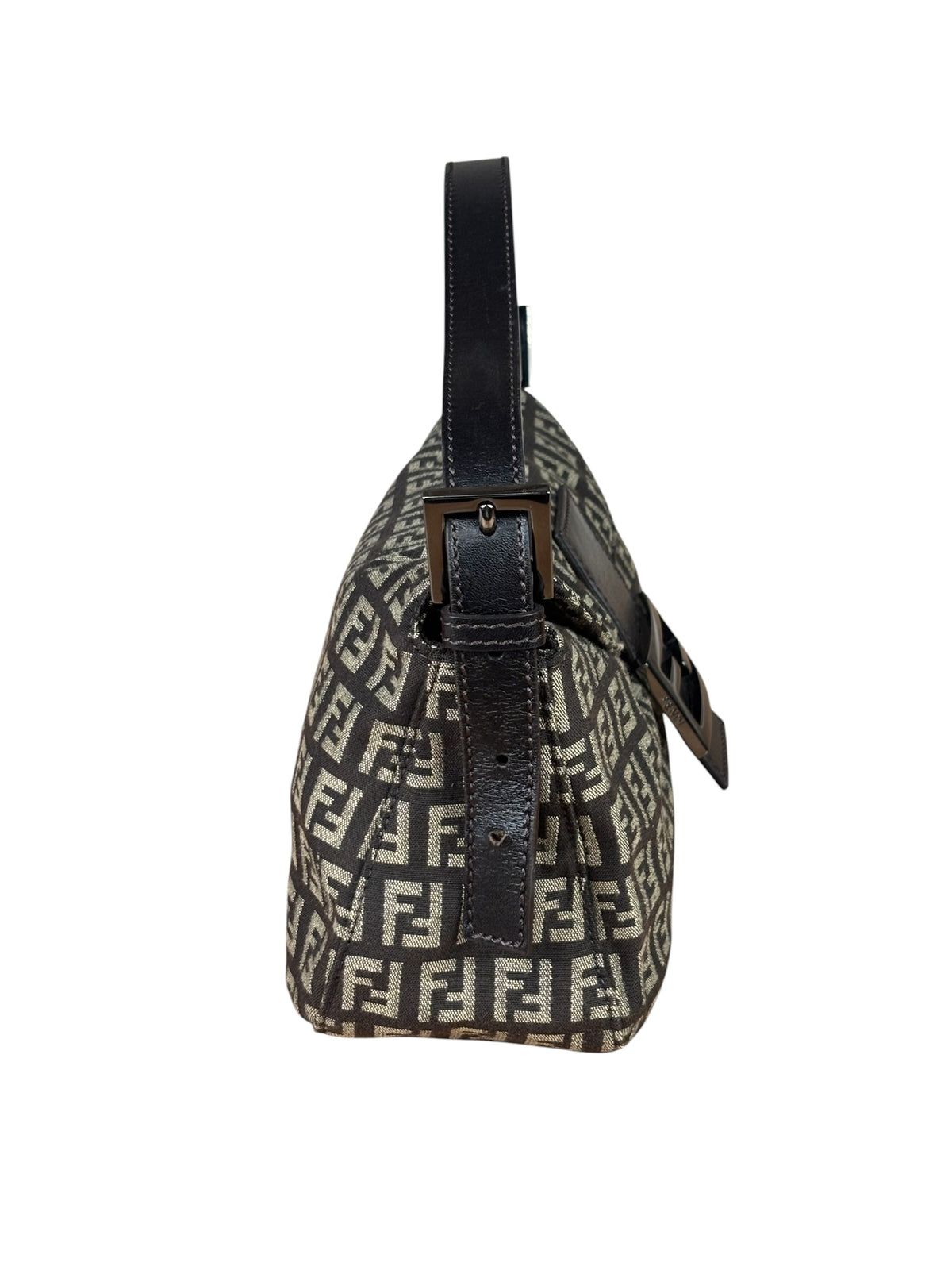Fendi Black/Beige Leather Trim Zucca Mamma Baguette