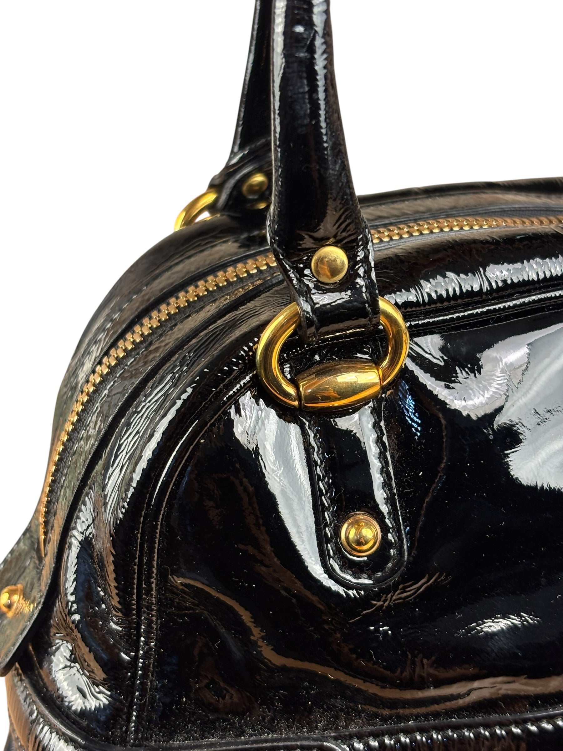 Gucci Black Patent Leather Horsebit Wave Shoulder Bag