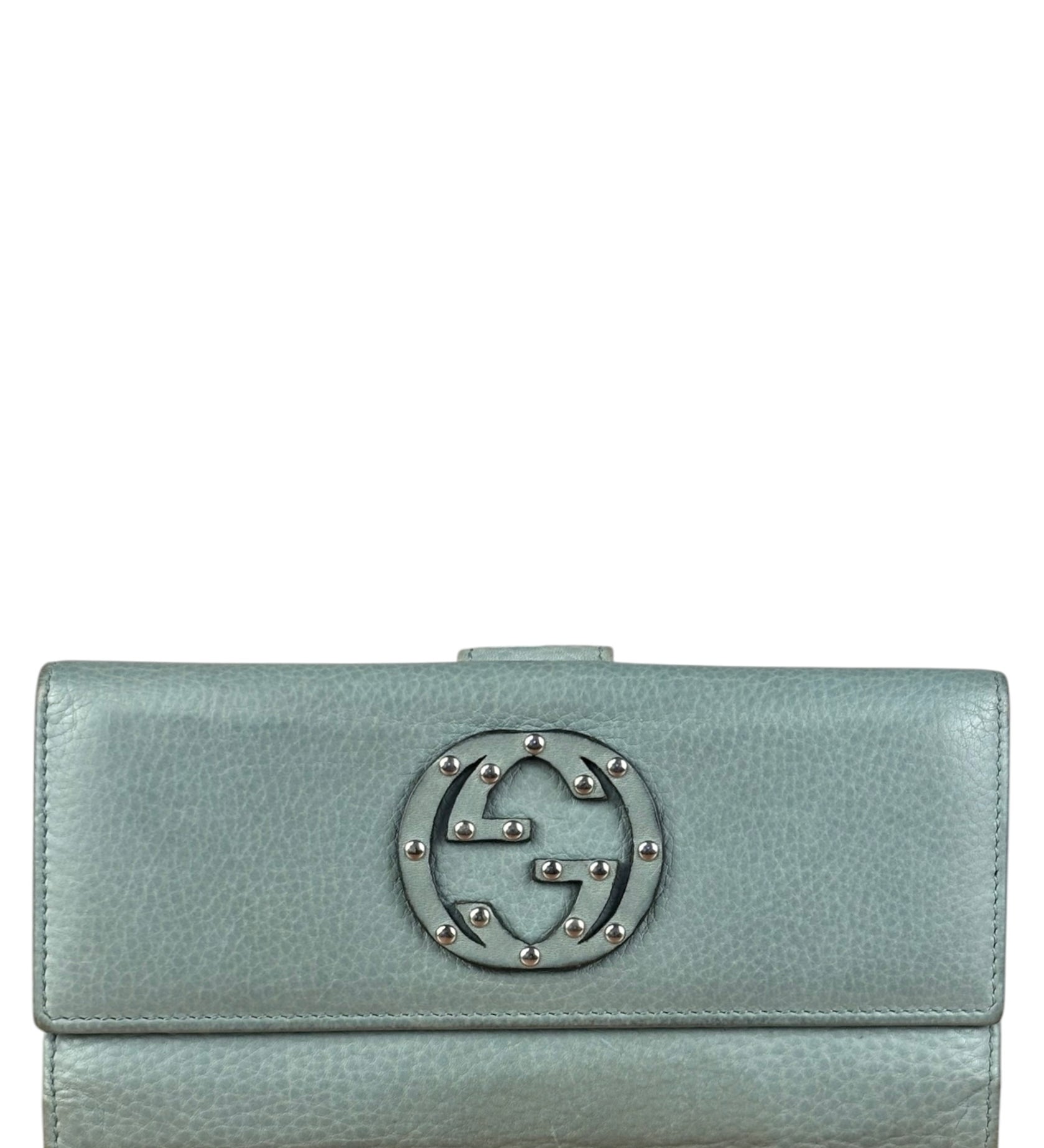 Gucci Light Blue GG Embellished Leather Long Wallet