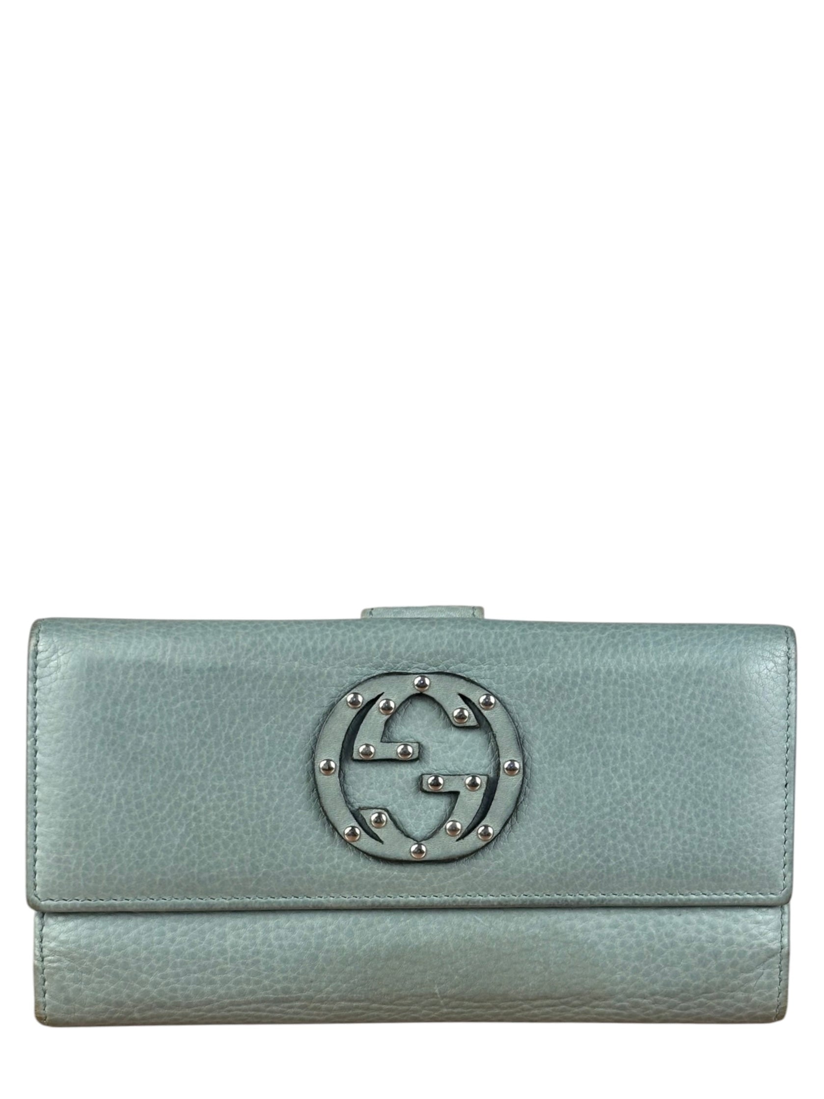 Gucci Light Blue GG Embellished Leather Long Wallet