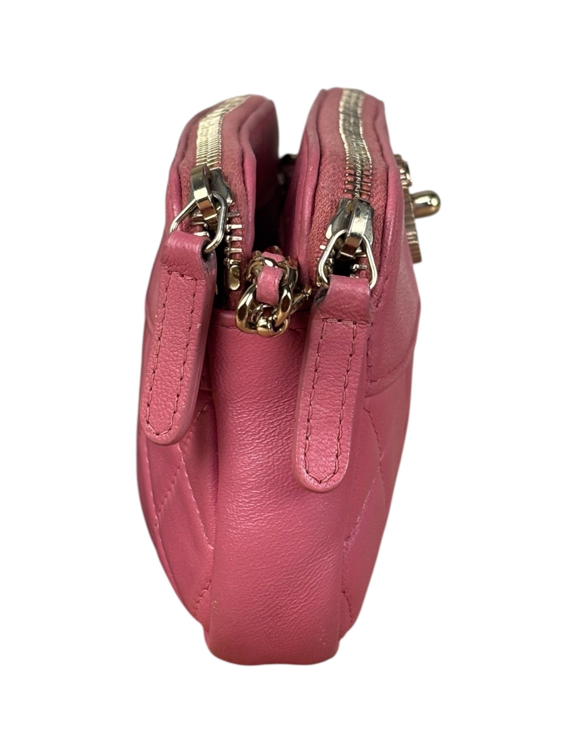 Chanel Pink Quilted Leather Zip Wallet on Chain Bag 2018