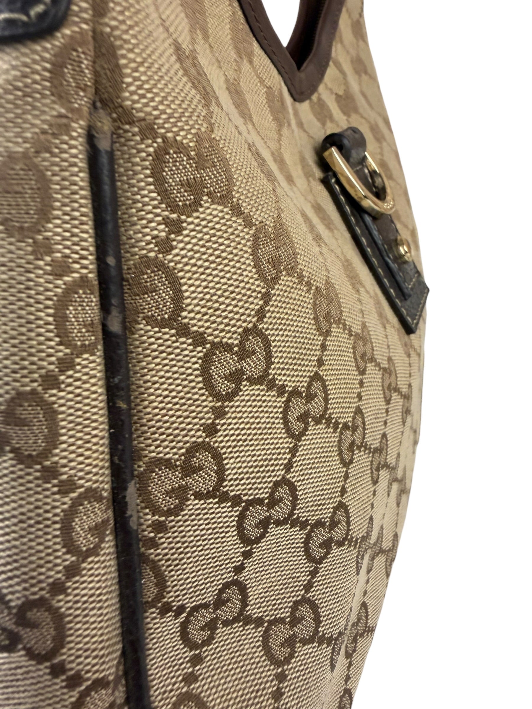 Gucci Brown Leather Trim Abbey D Ring Shoulder Bag