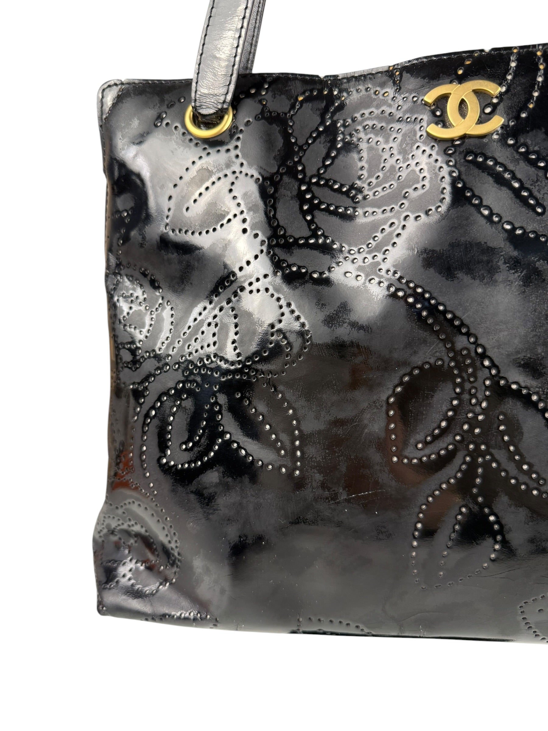 Chanel Black Patent Floral Cutout Tote (Patent Damaged) 2003