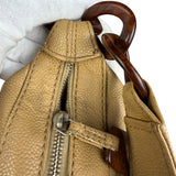 Chanel CC Vintage Beige Leather Caviar Wood Chain Hobo Bag