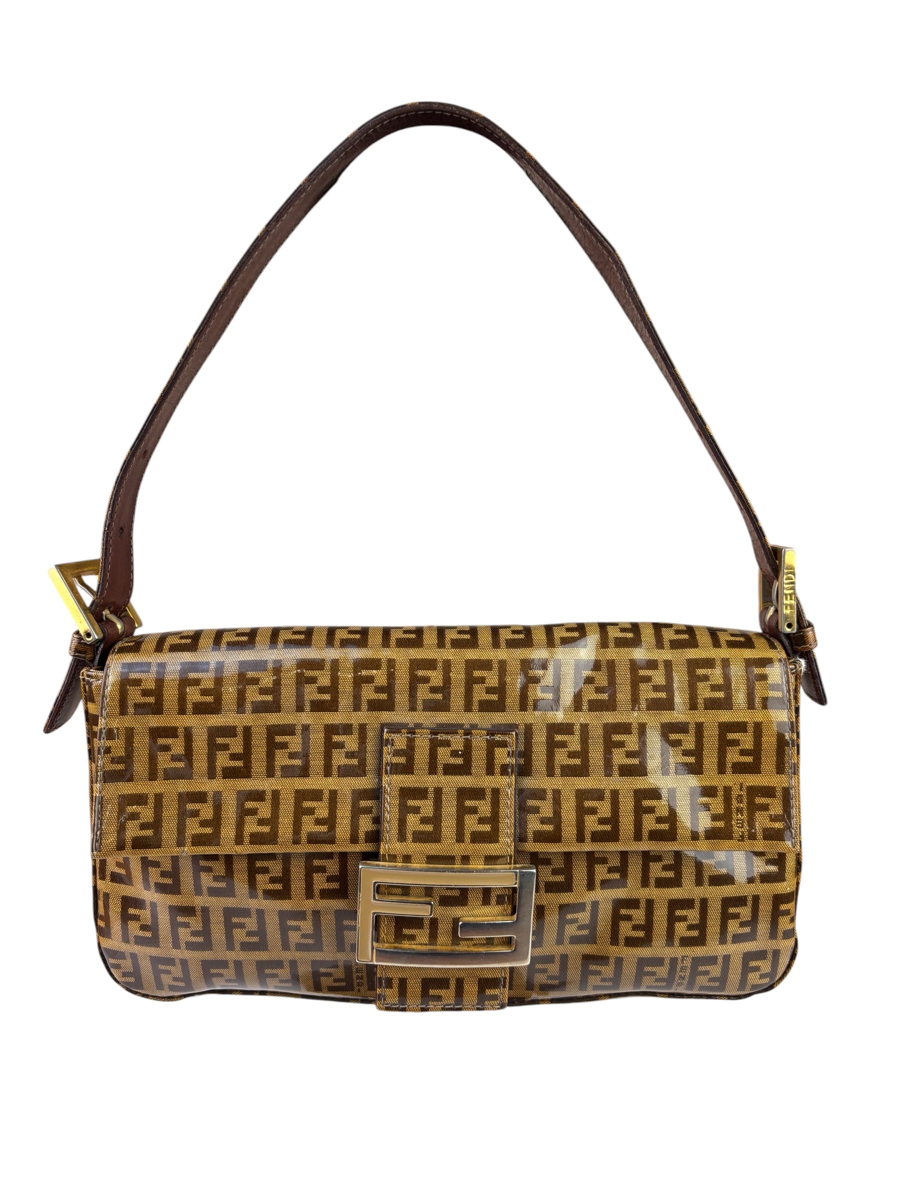 Fendi Brown PVC/Leather Trim Zucca Baguette