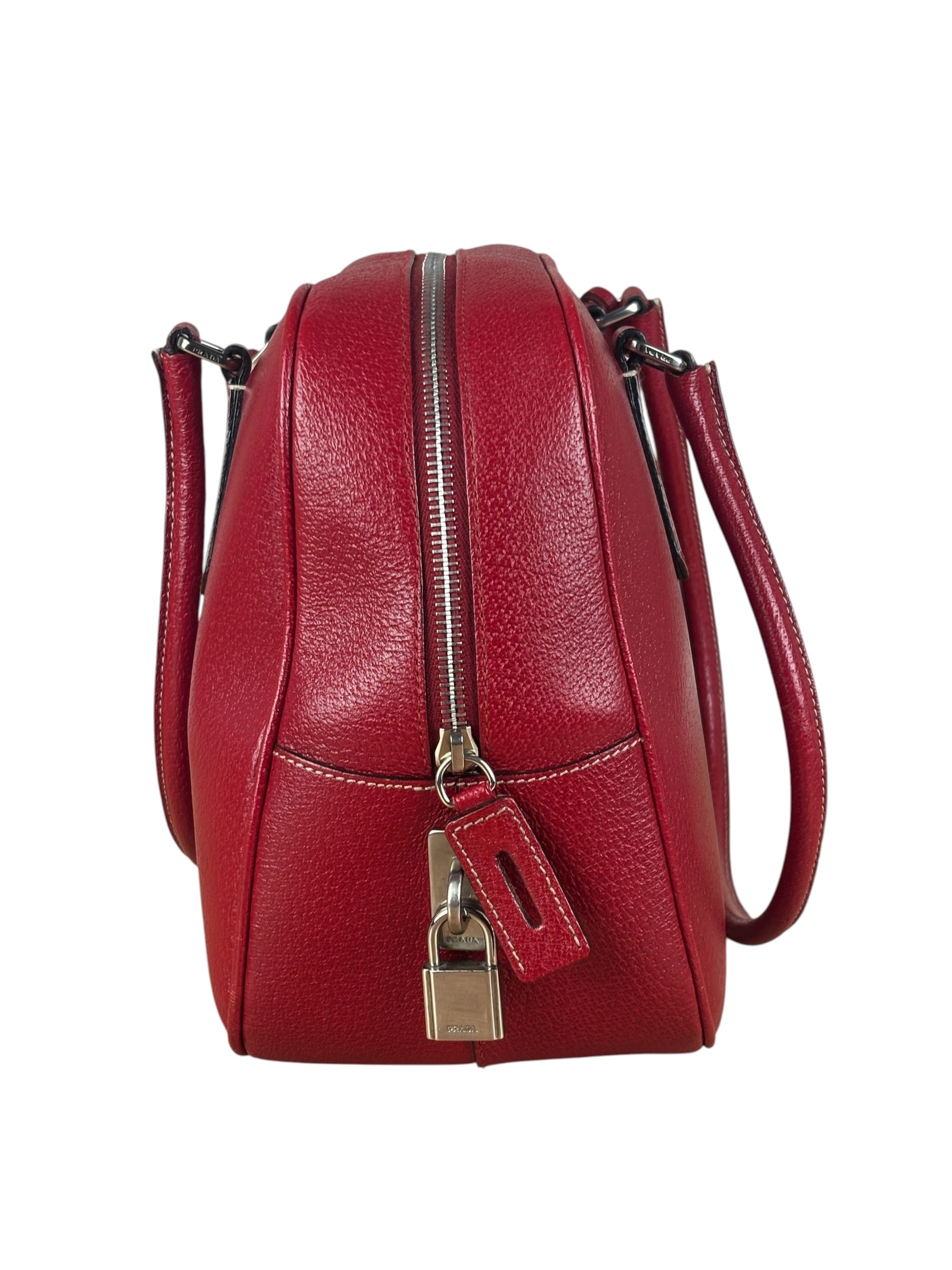 Prada Red Leather Bowling Shoulder Bag