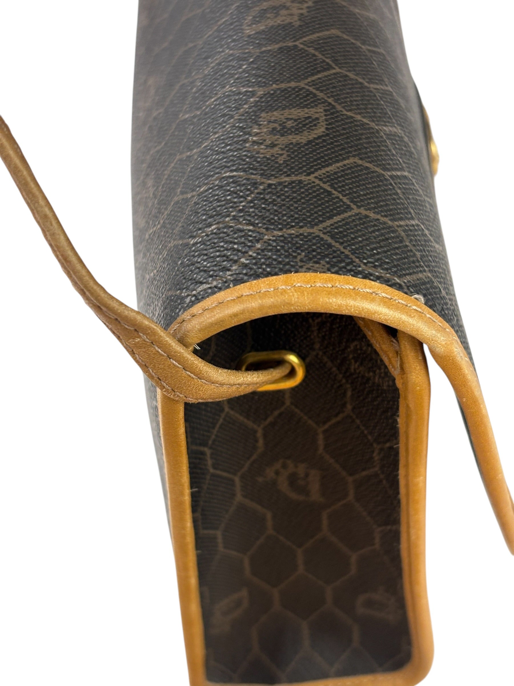 Christian Dior Vintage Brown Leather Honeycomb Shoulder Bag