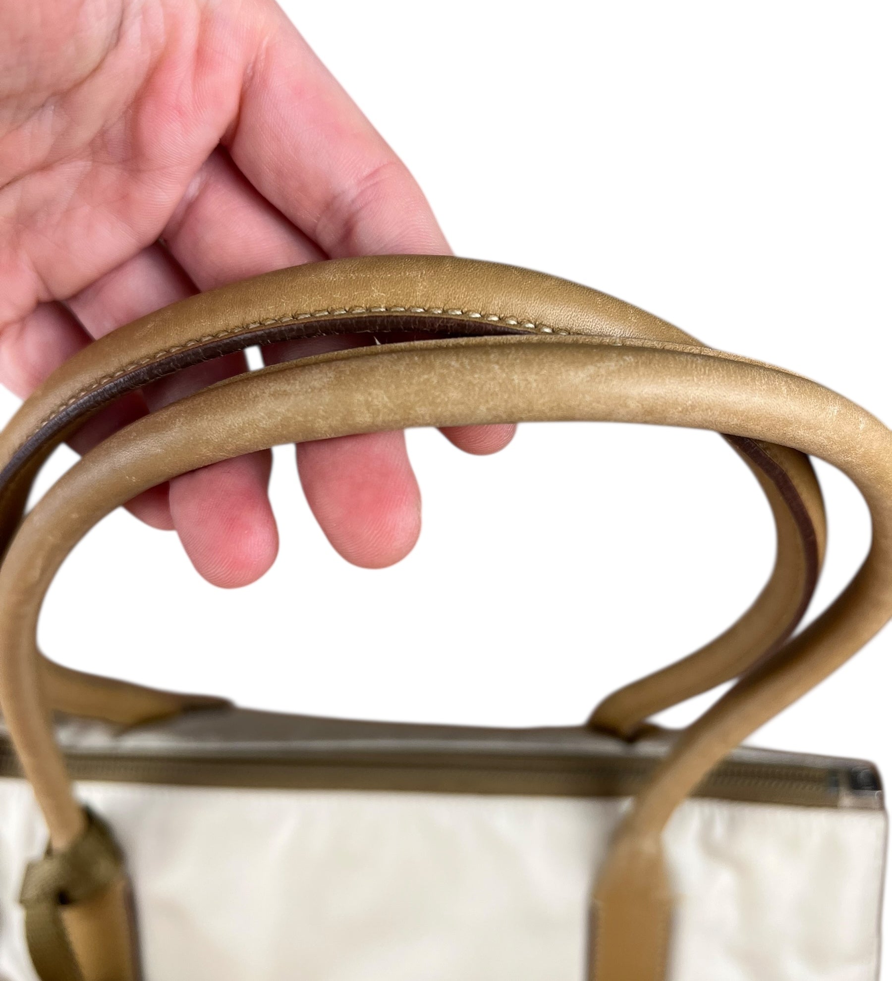 Prada Vintage White/Brown Top Handle Bag
