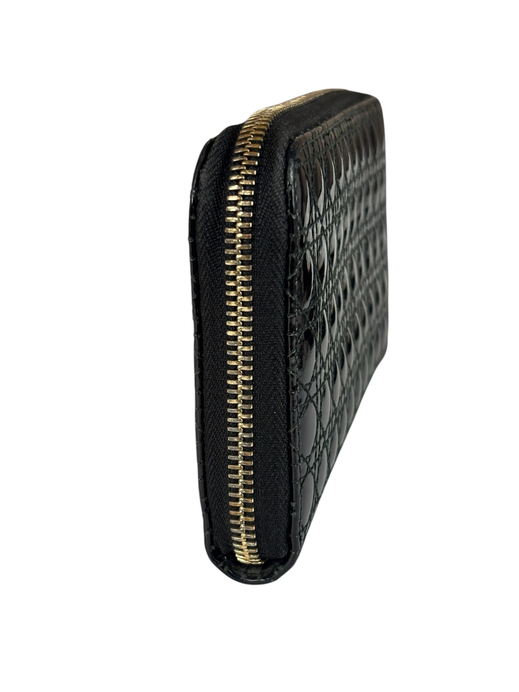 Christian Dior Black Patent Leather Zip-Around Long Wallet