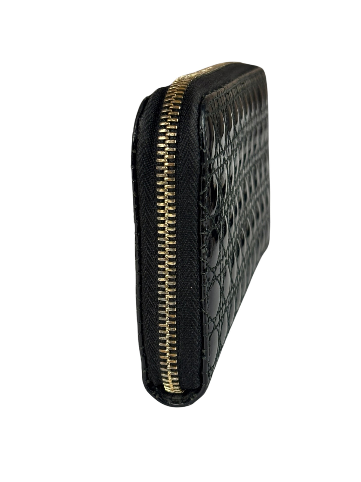 Christian Dior Black Patent Leather Zip-Around Long Wallet