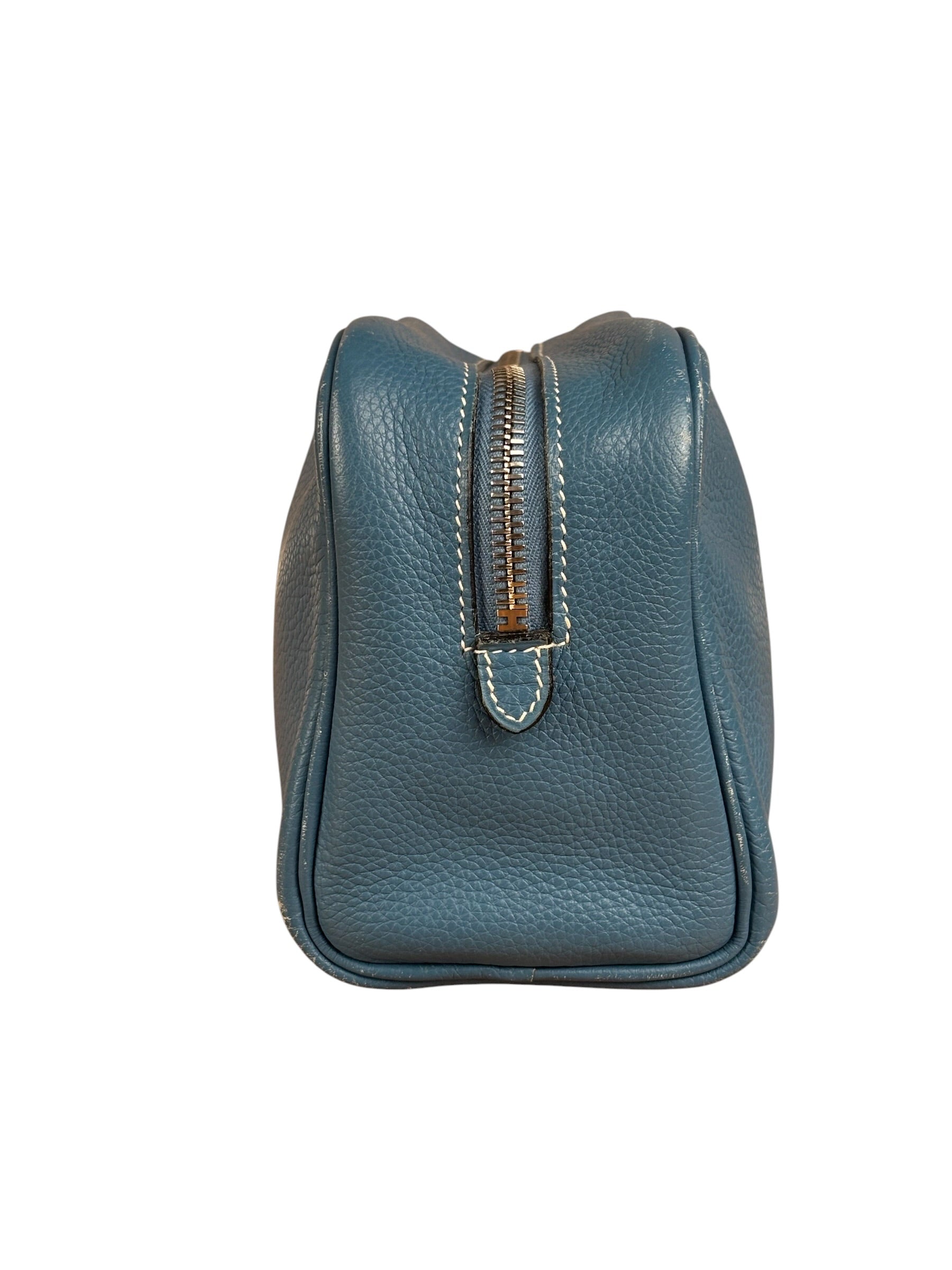 Hermes Blue Leather Cosmetic Pouch
