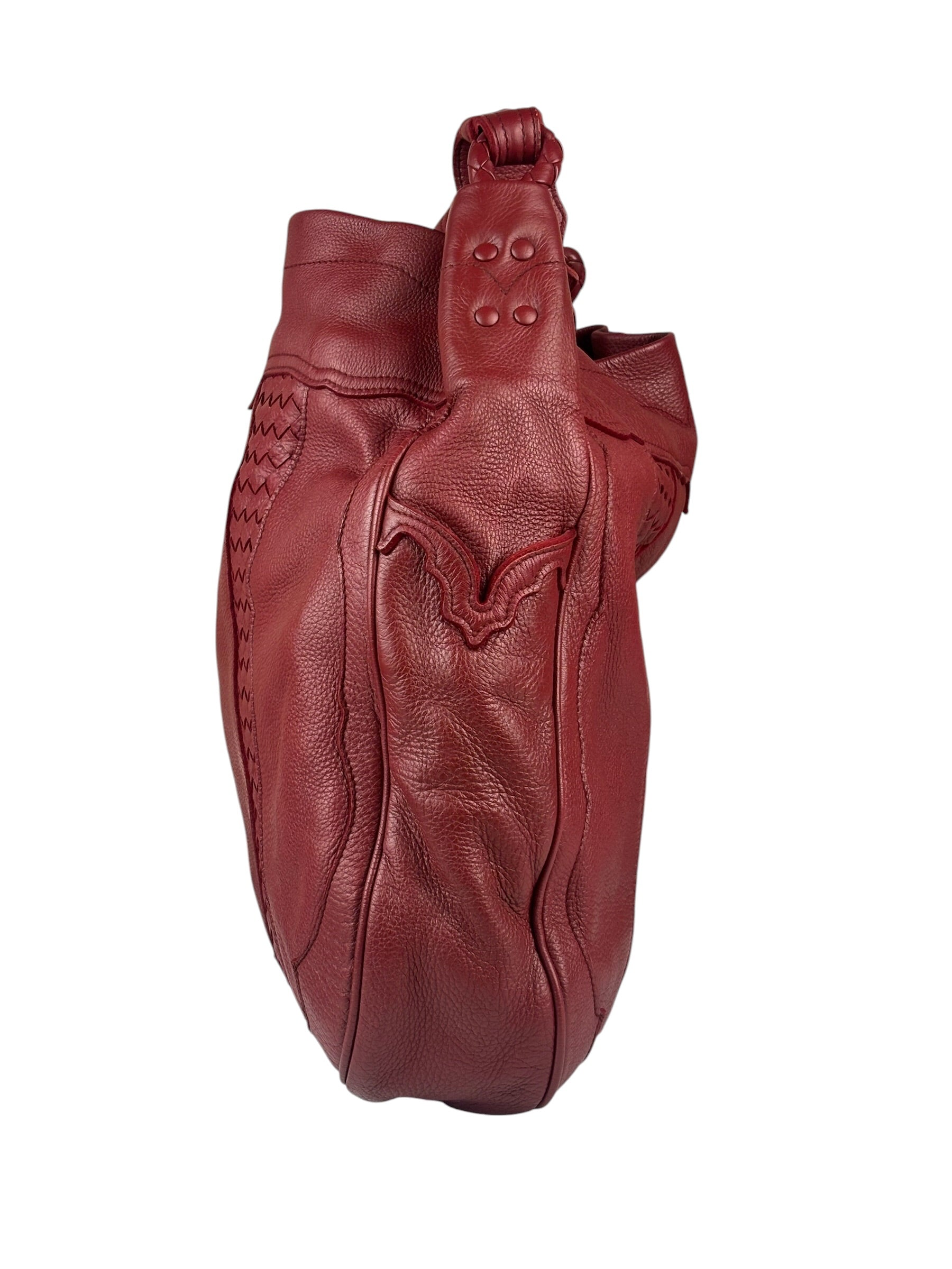 Bottega Veneta Red Leather Intrecciato Trim Hobo Bag