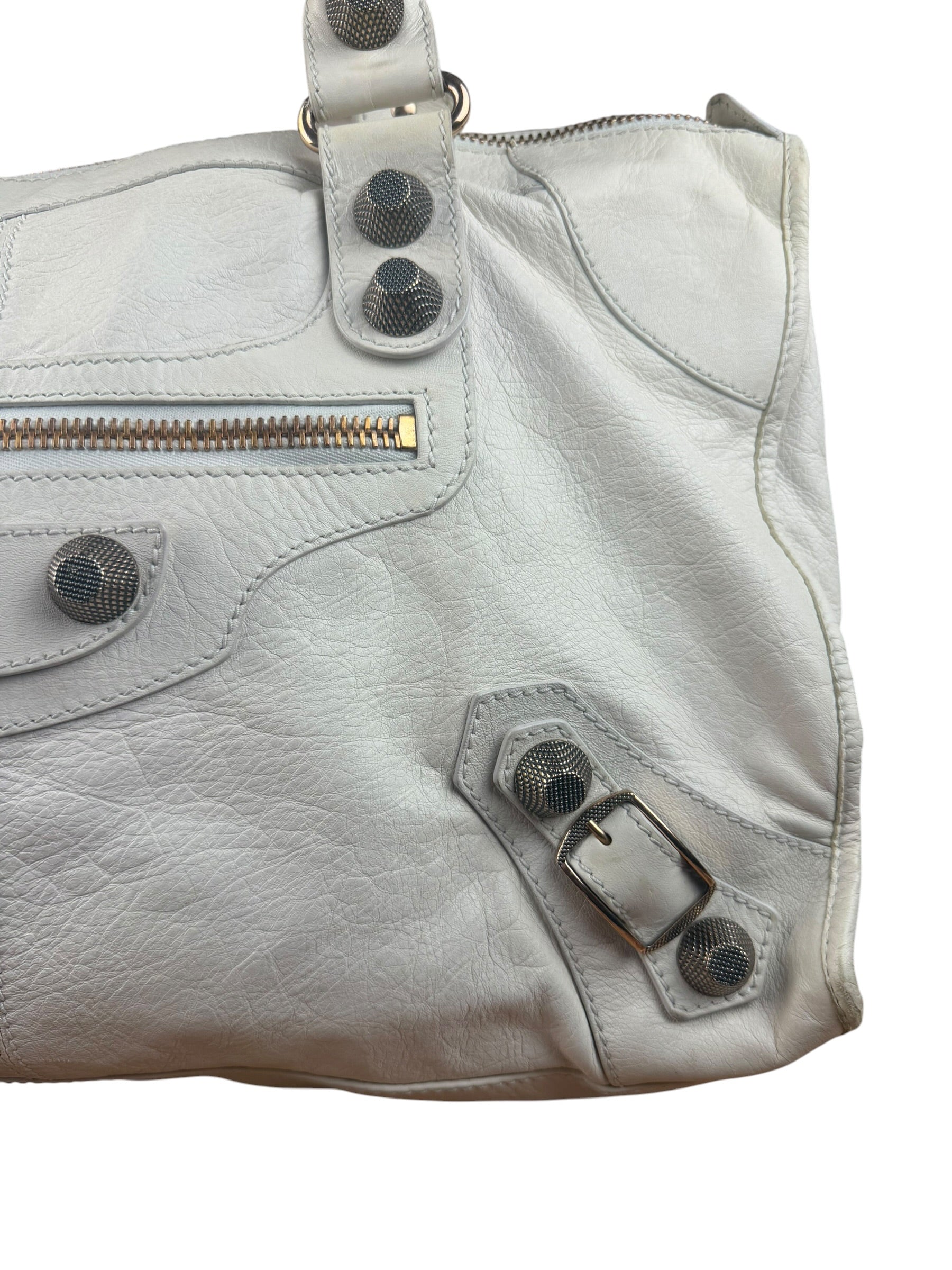 Balenciaga White Leather Giant 21 City Shoulder Bag