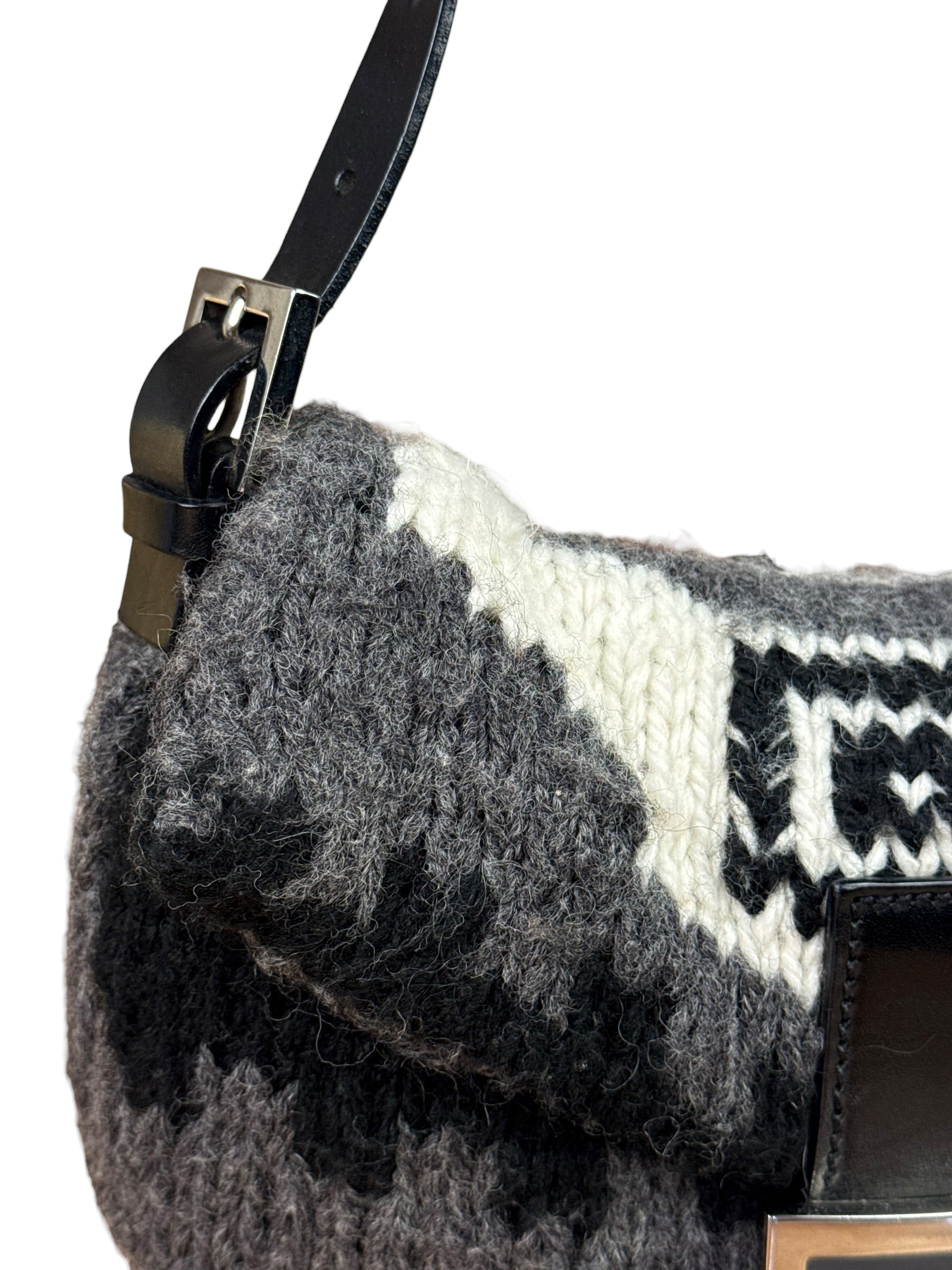 Fendi Vintage Grey/Black Knit Wool Baguette