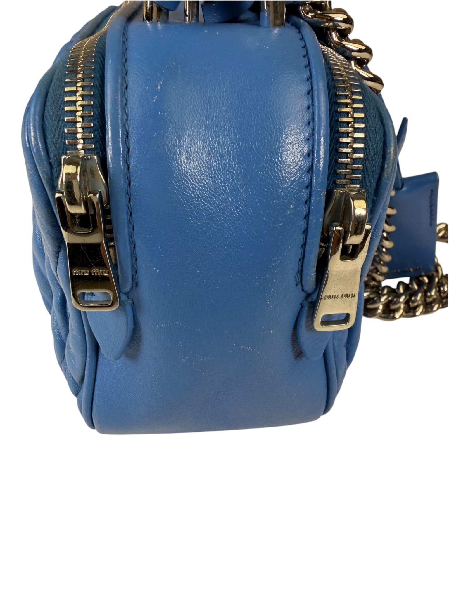 Miu Miu Blue Matelassè Leather Crossbody Bag