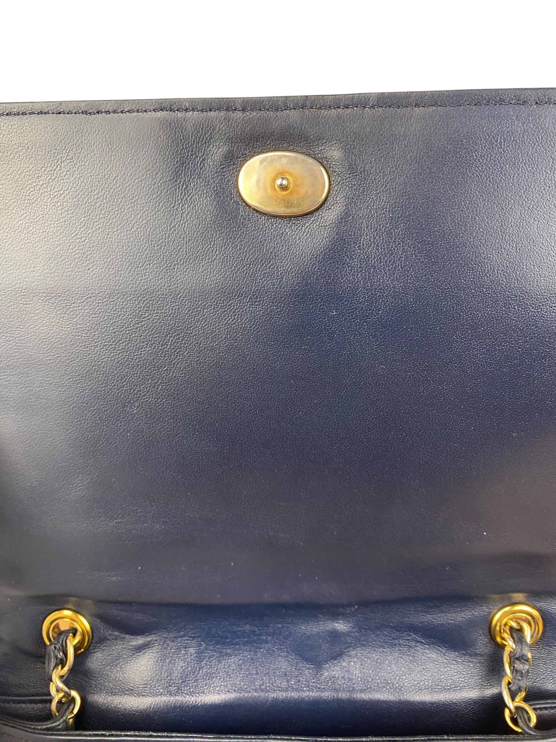 Chanel Navy Leather Diamond Stitch Flap Bag 1988
