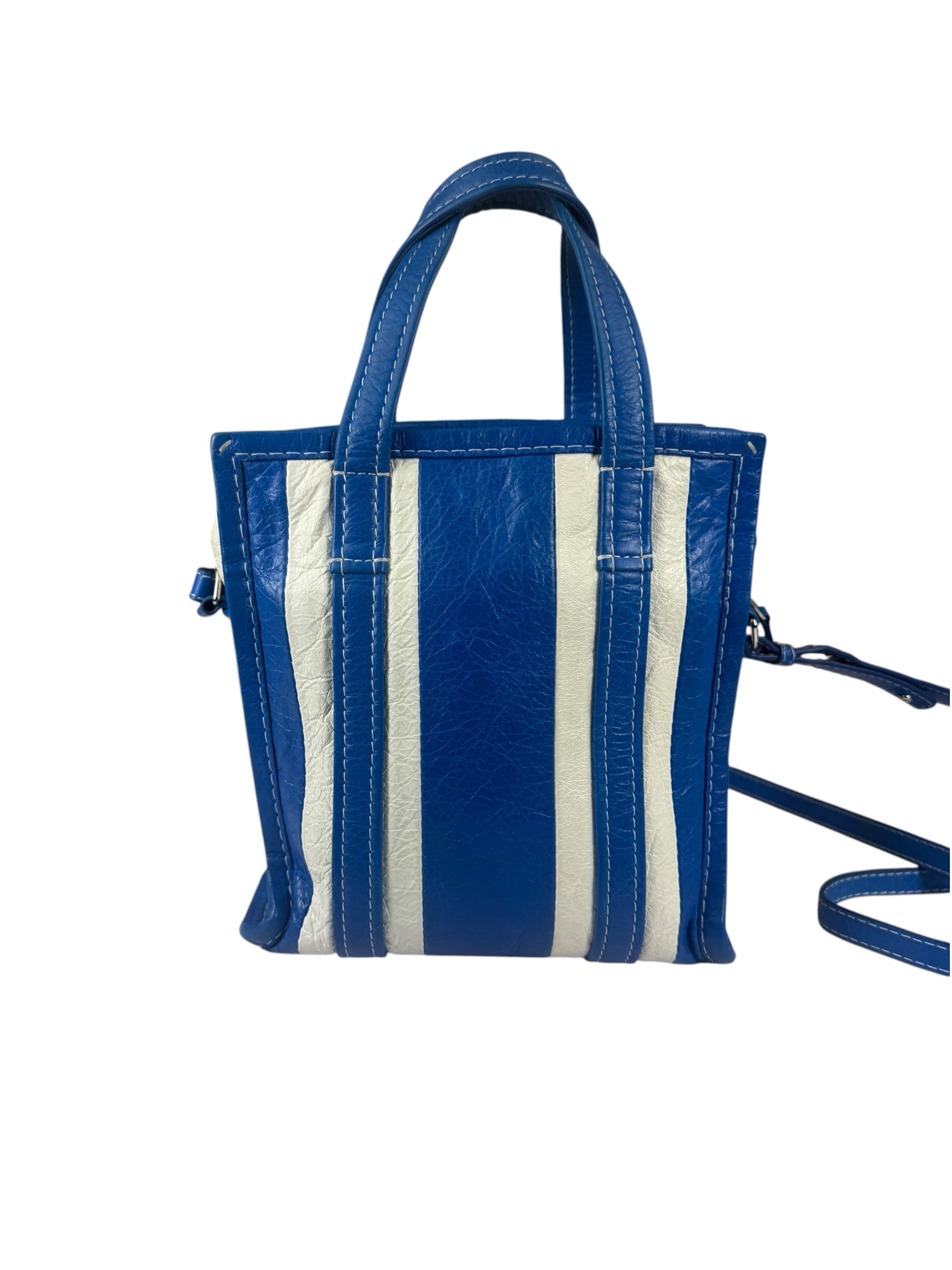 Balenciaga White/Blue Bazar Stripe Two-Way Tote Bag