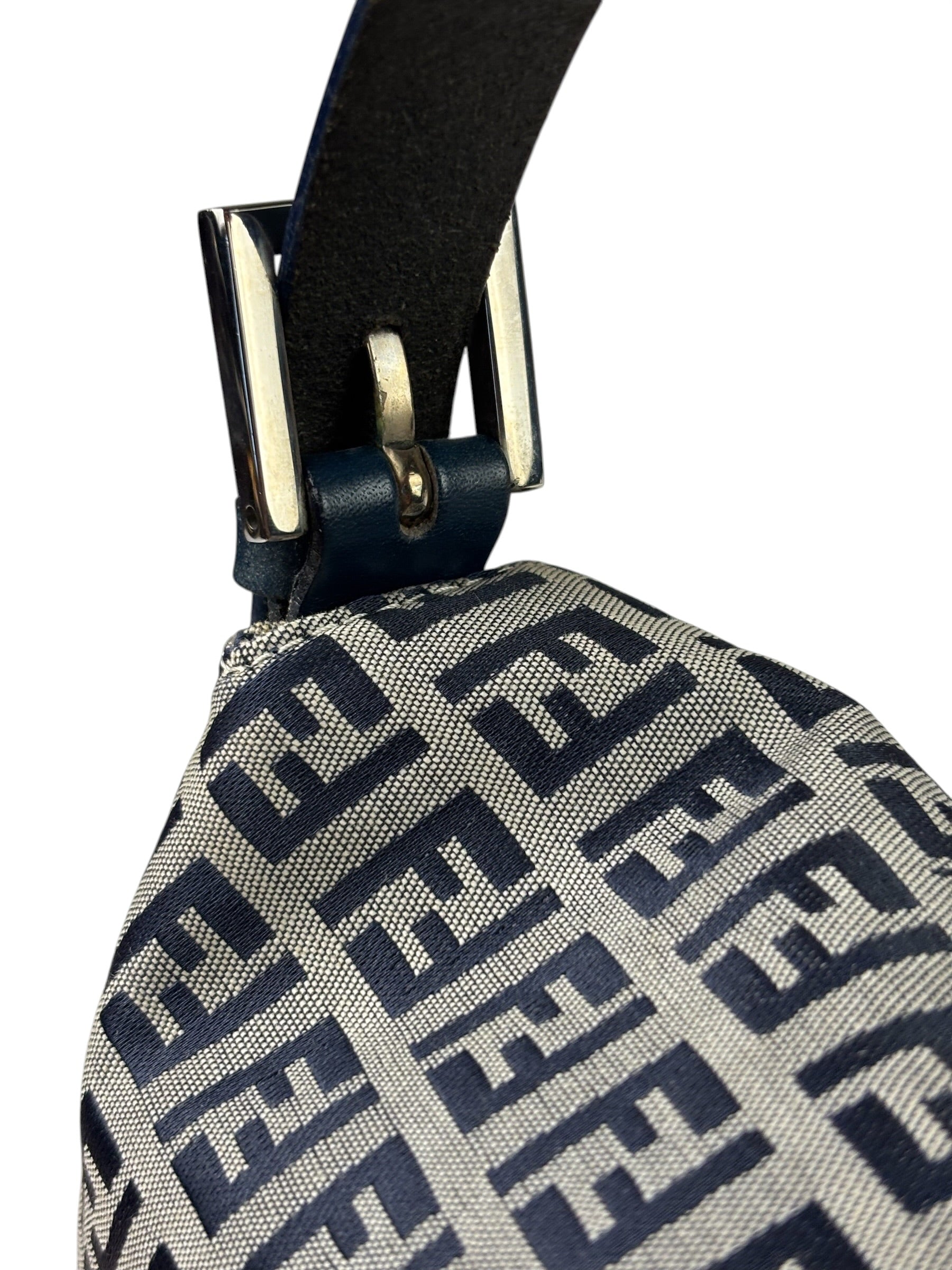 Fendi Navy Leather Trim Baguette