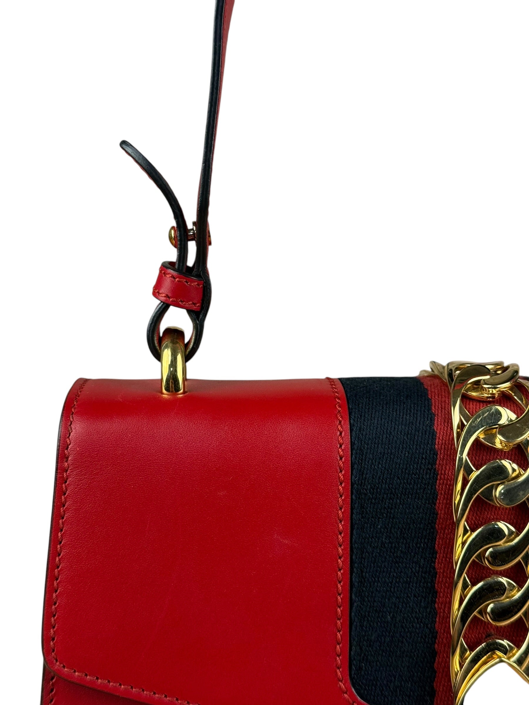 Gucci Red Leather Sylvie Buckle Shoulder Bag
