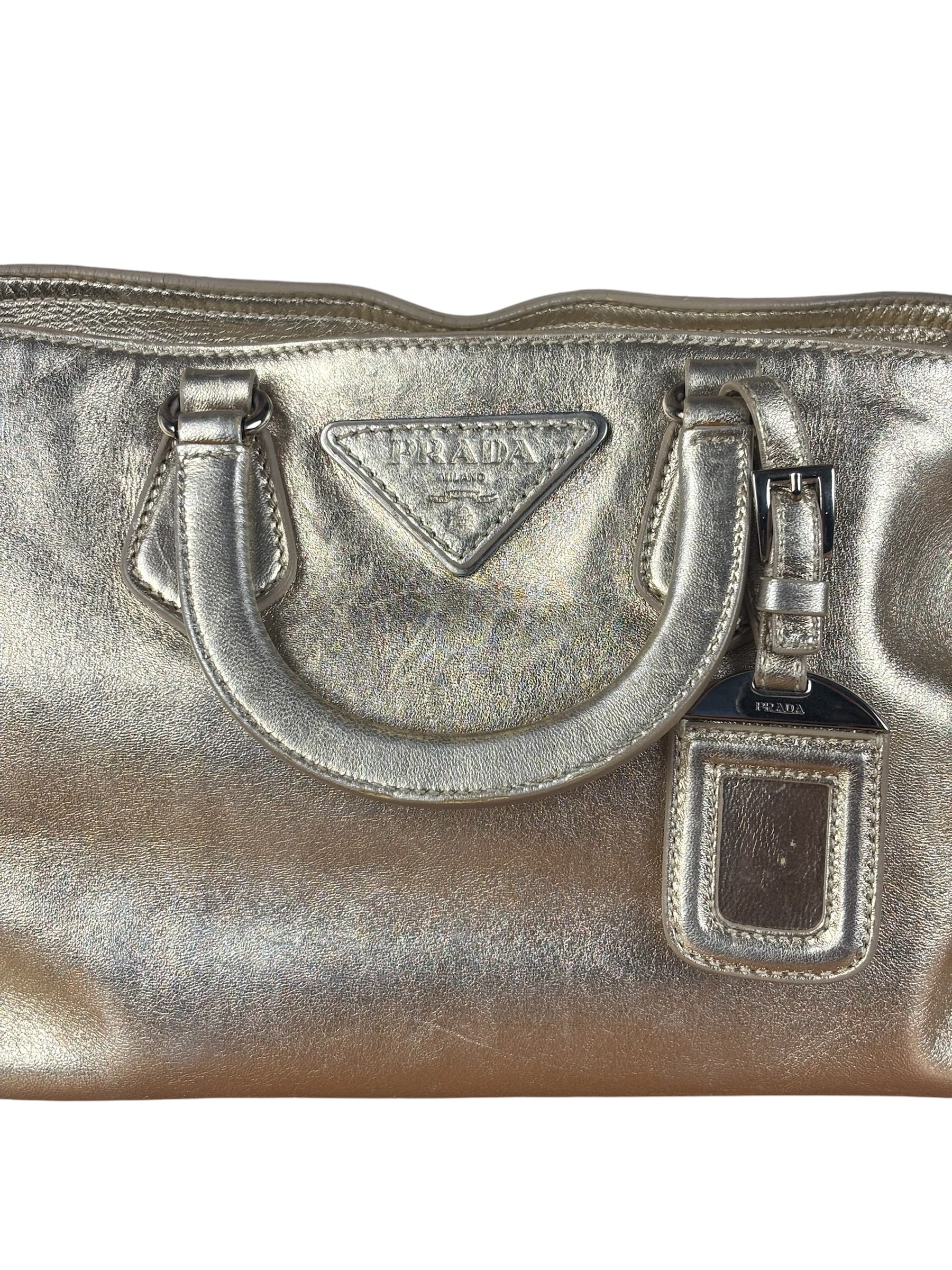 Prada Vintage Metallic Gold Leather Satchel Handbag