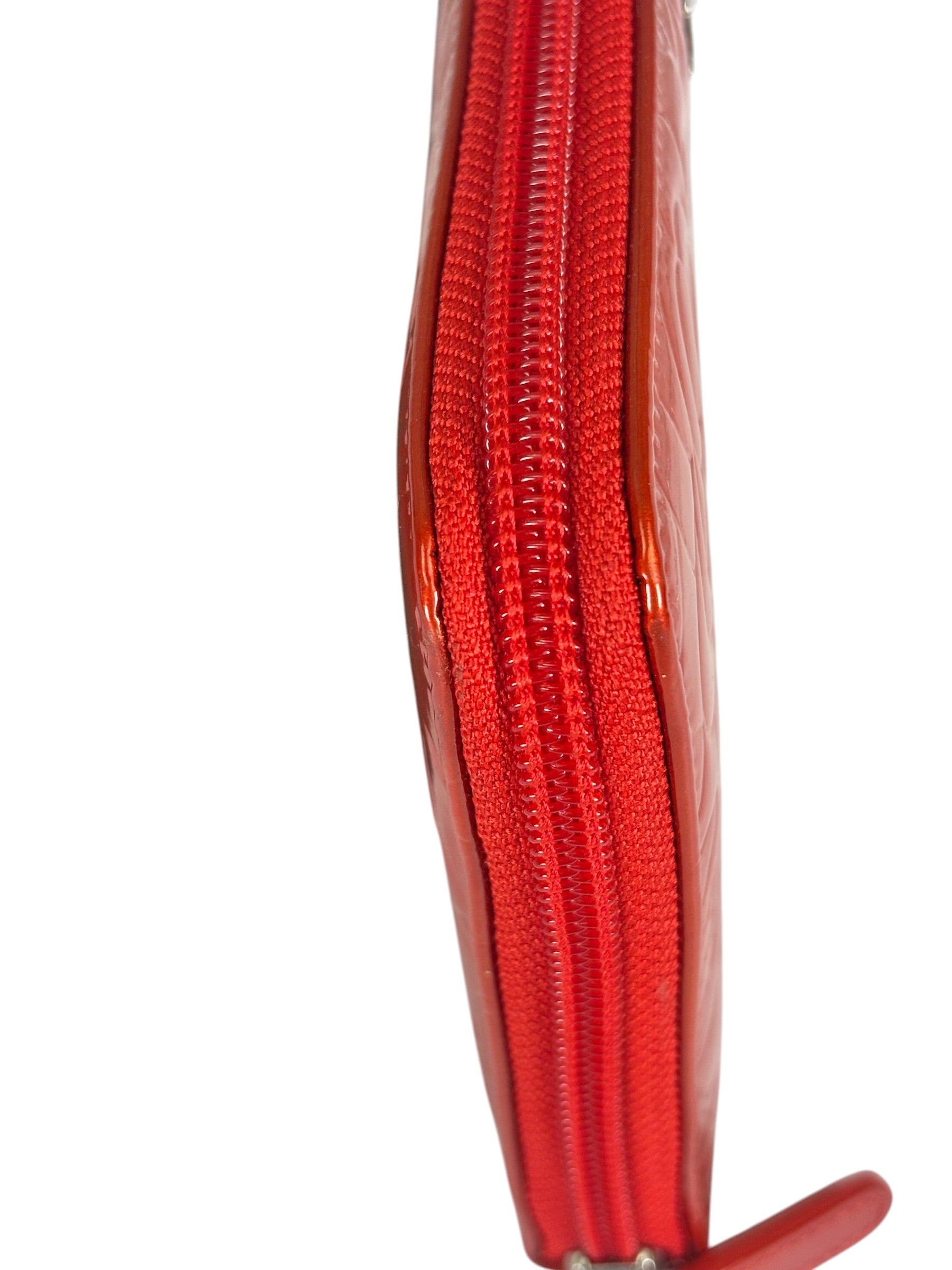 Chanel Red Patent Leather Embossed Camellia Zip-Around Wallet 2010