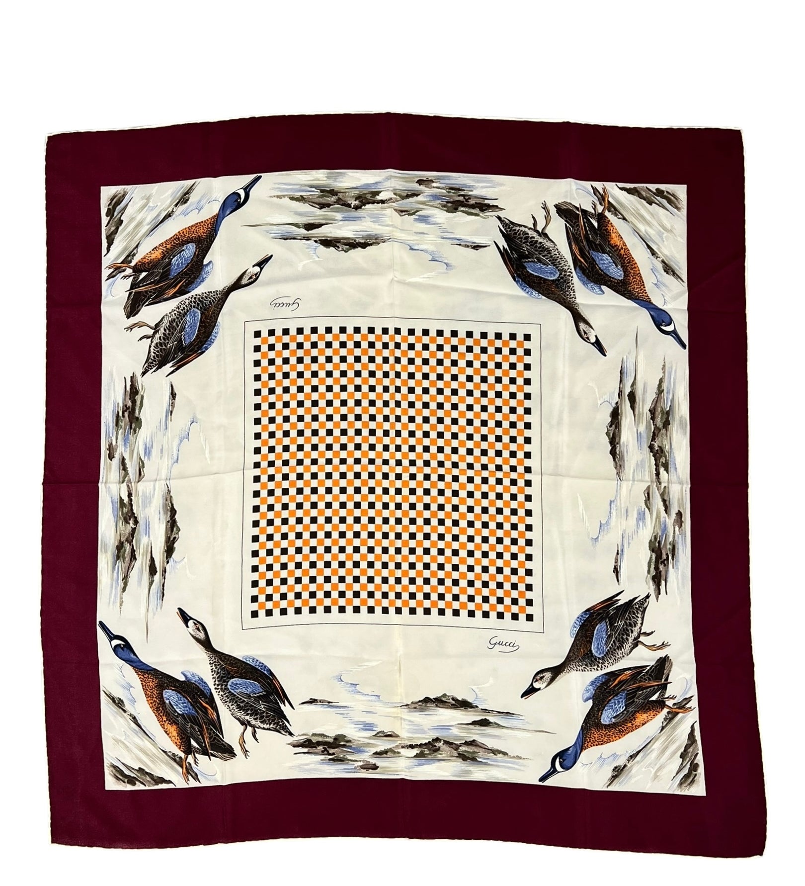Gucci Vintage Checkerboard Nature Scarf