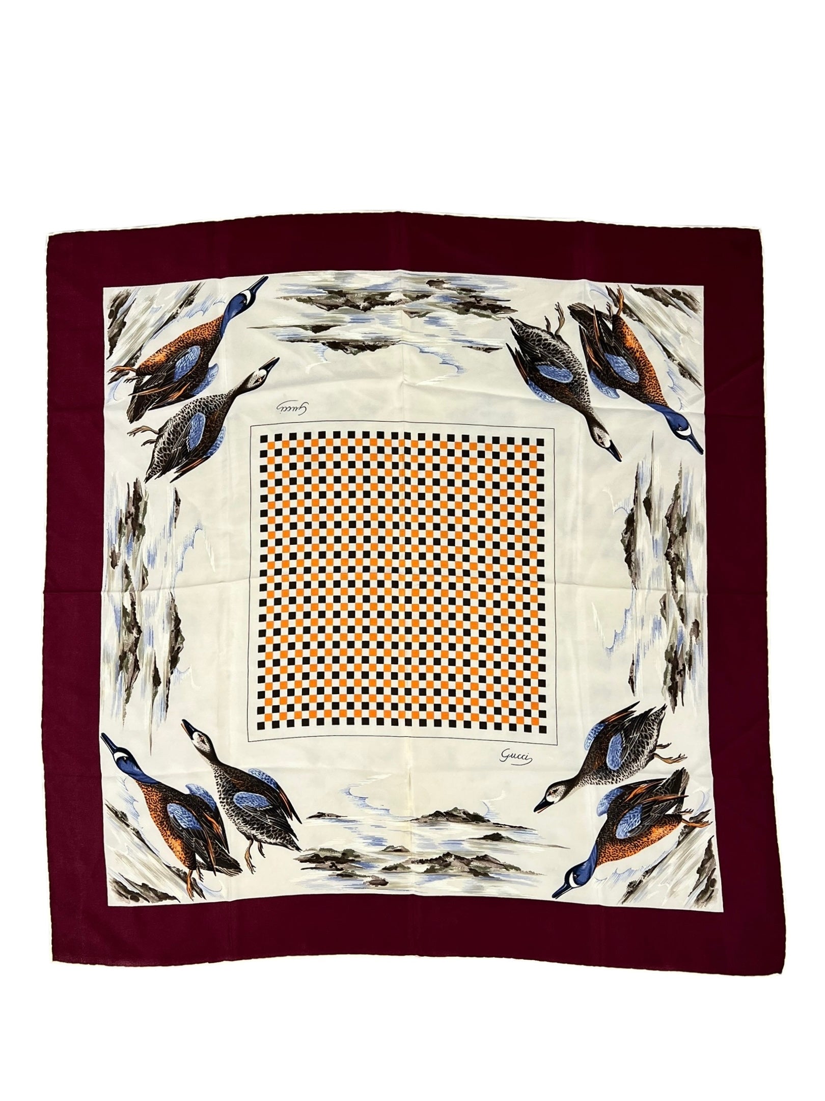 Gucci Vintage Checkerboard Nature Scarf