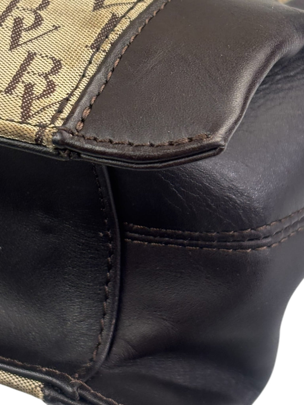 Bottega Veneta Brown/Beige Leather Trim Monogram Shoulder Bag
