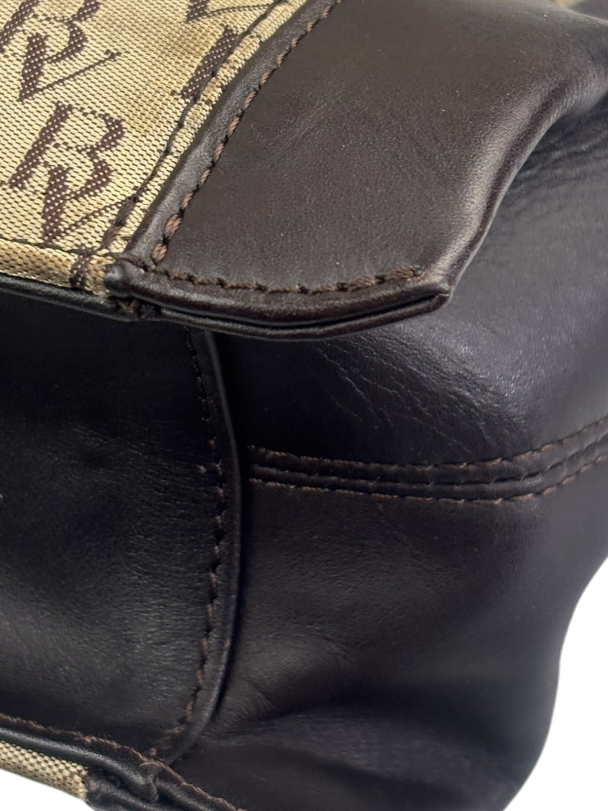 Bottega Veneta Brown/Beige Leather Trim Monogram Shoulder Bag