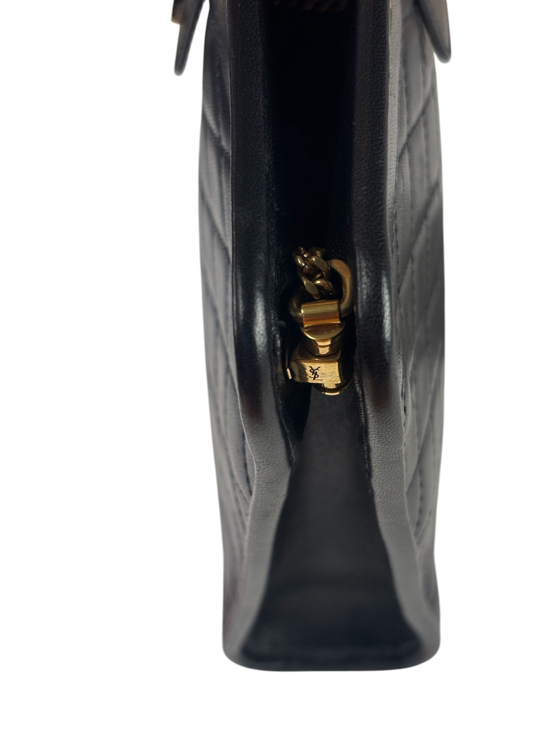 YSL Black Leather Baby Victoire Chain Clutch