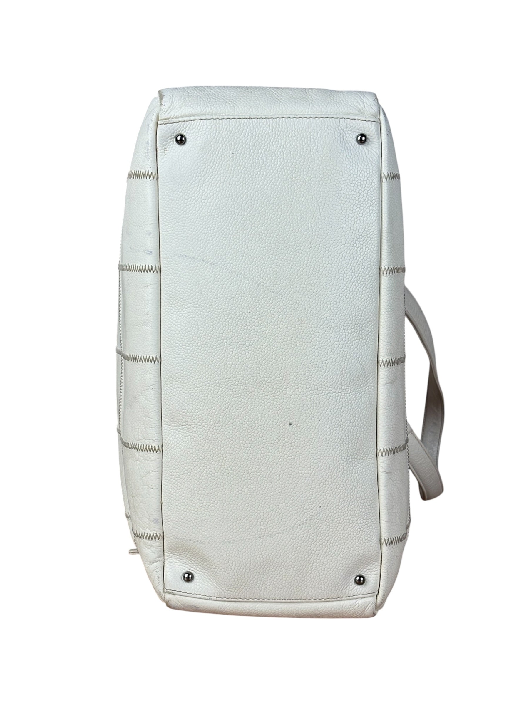 Chanel White Chocolate Bar Quilted Caviar LAX Bowler Bag 2004