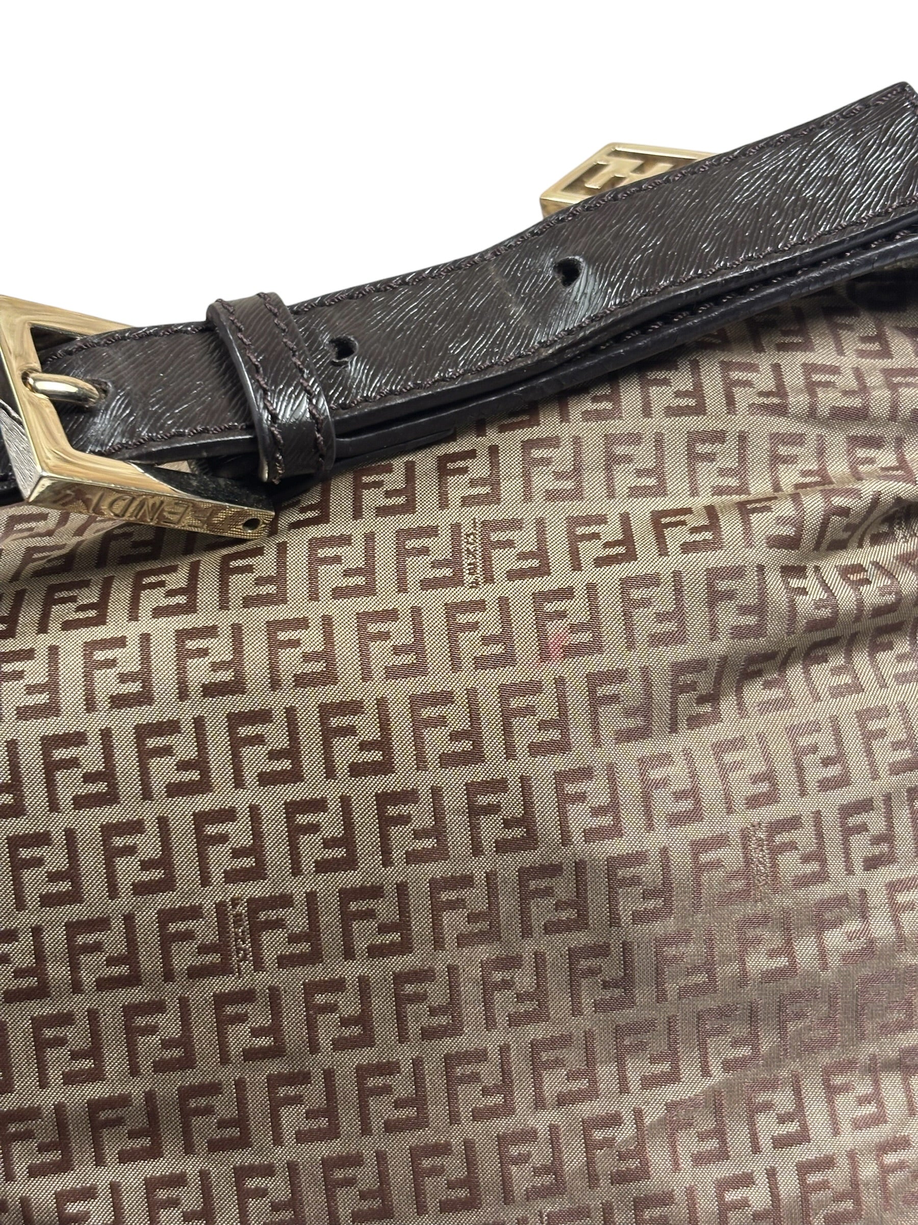 Fendi Brown Leather Trim Zucca Mamma Forever Baguette